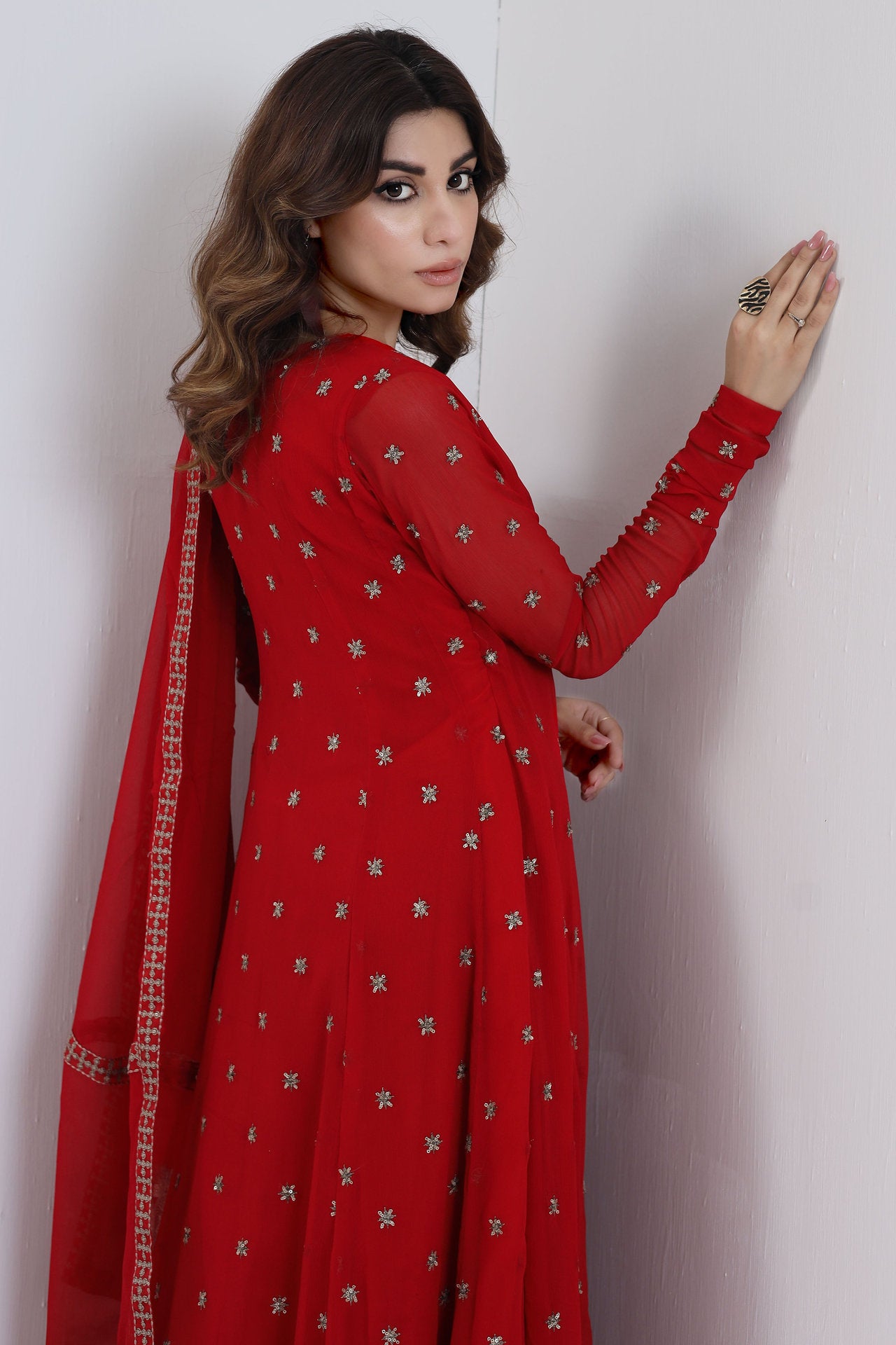 2178 – Maroon 3 Piece Embroidered Chiffon Suit