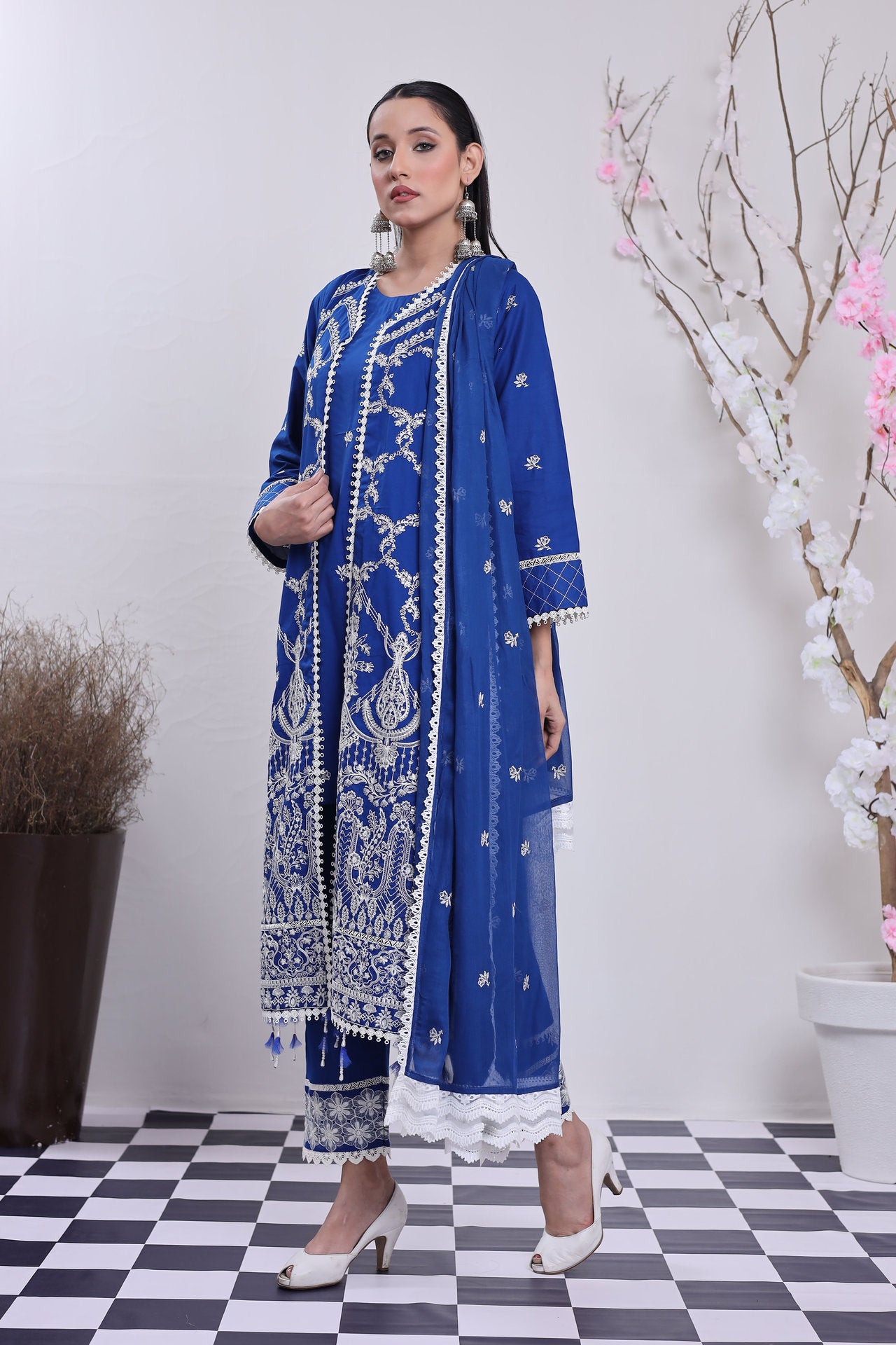2199 - Ink Blue Embroidered 3-Piece Cotton Lawn Suit – Elegant Summer Wear