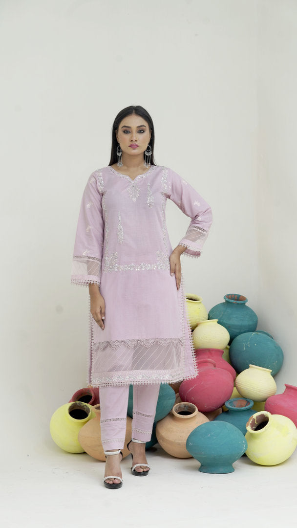 2202 Light Pink– Cotton lawn Embroidered 2-Piece Suit – Elegant Summer Wear