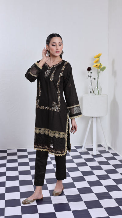 2202-Black– Cotton lawn Embroidered 2-Piece Suit – Elegant Summer Wear