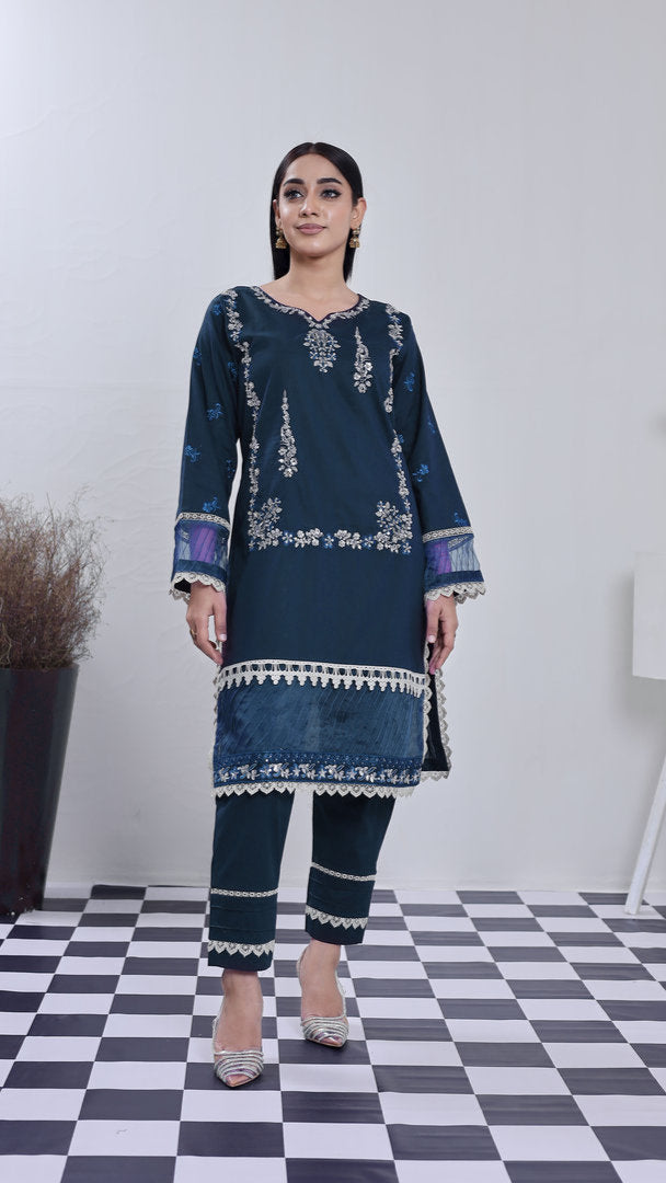 2202-Zinc Blue – Cotton lawn Embroidered 2-Piece Suit – Elegant Summer Wear