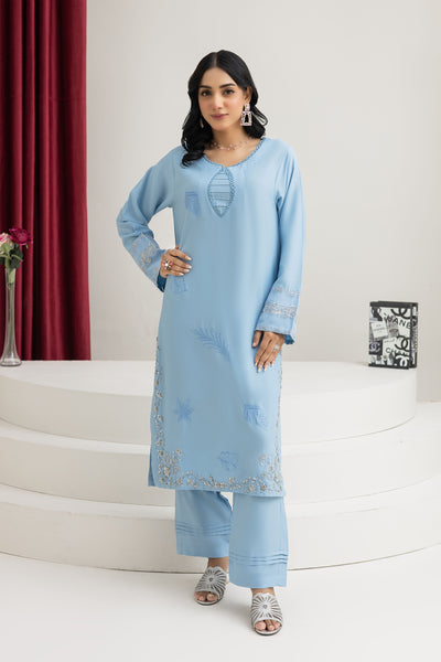 2214-Sky Blue Embroidered 2-Piece Dhanak Suit