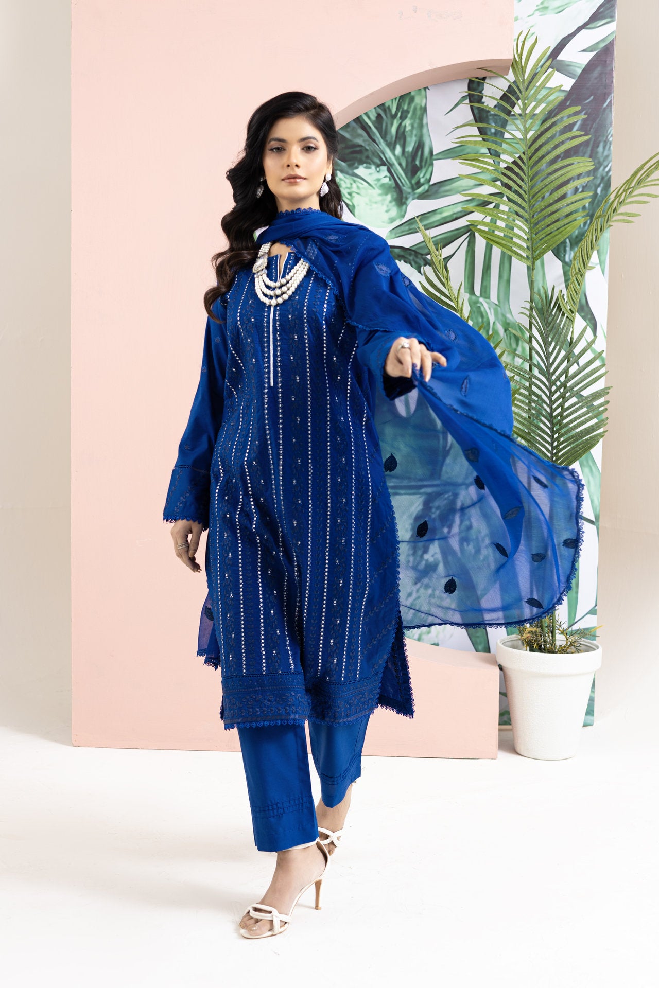 2221 - Ink Blue Embroidered 3-Piece Cotton Lawn Suit – Elegant Summer Wear