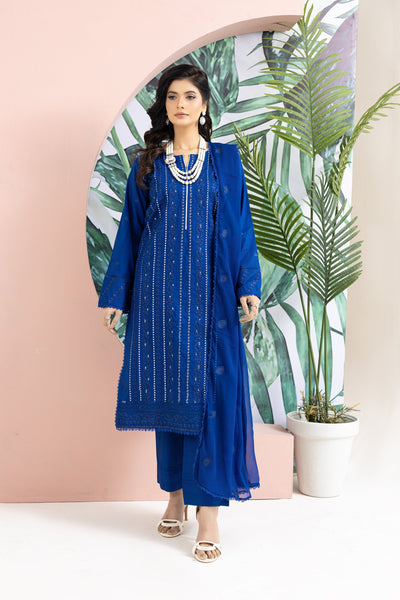 2221 - Ink Blue Embroidered 3-Piece Cotton Lawn Suit – Elegant Summer Wear