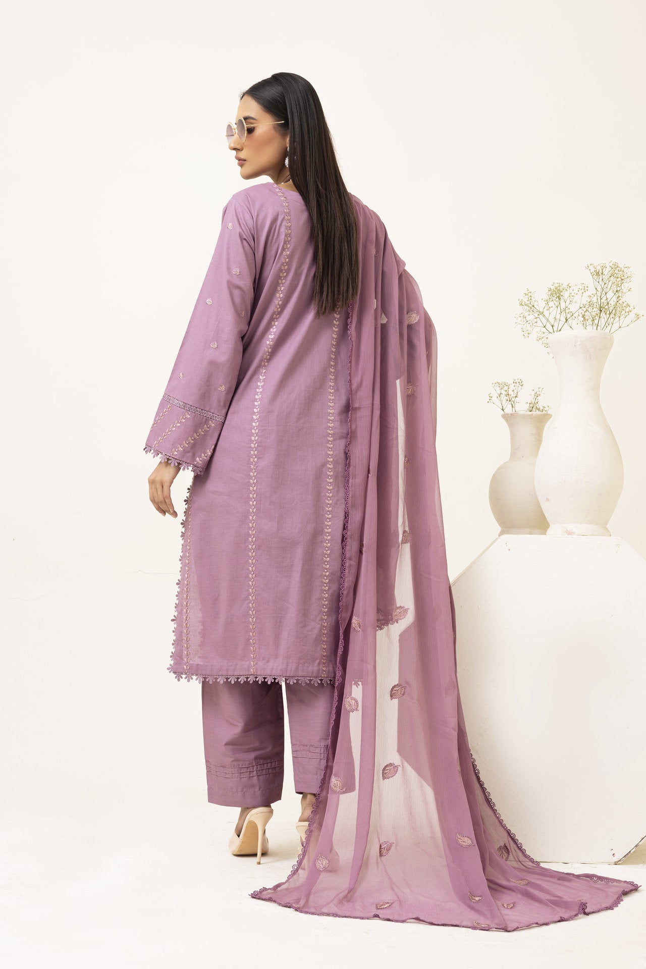 2221 - Lilac Embroidered 3-Piece Cotton Lawn Suit – Elegant Summer Wear