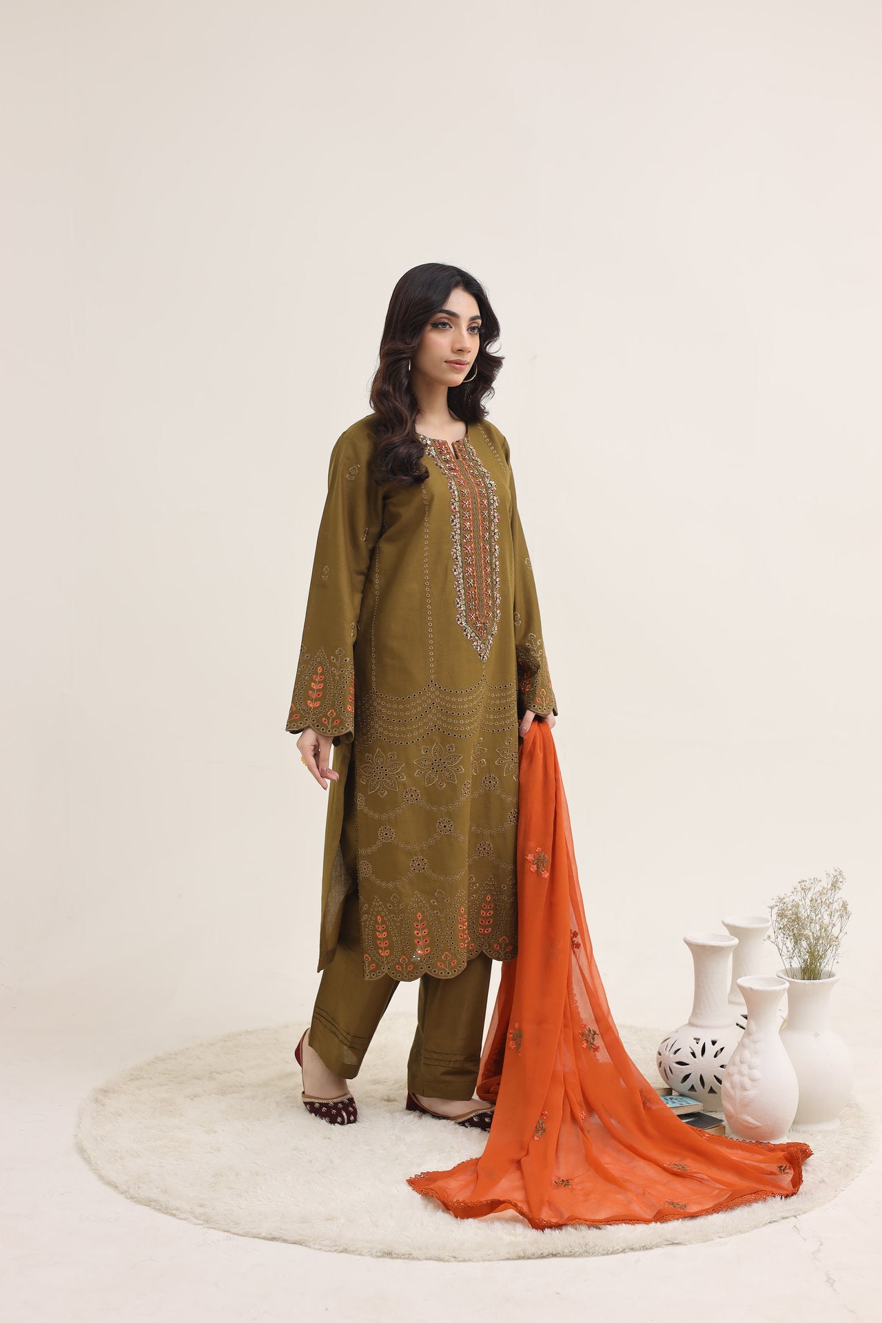 2223 - Tobacco Embroidered 3-Piece Cotton Lawn Suit – Elegant Summer Wear