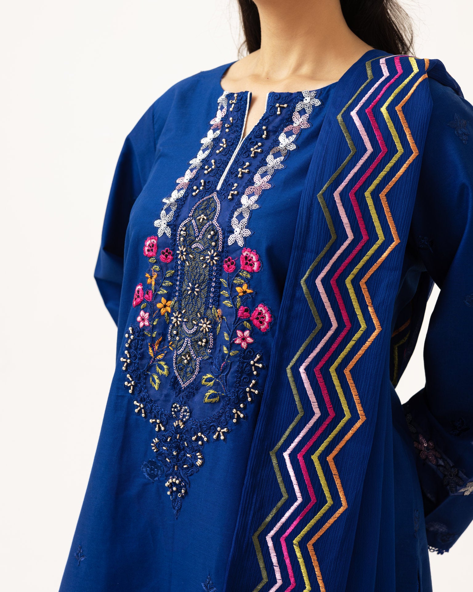 2224 - Ink Blue Embroidered 3-Piece Cotton Lawn Suit – Elegant Summer Wear