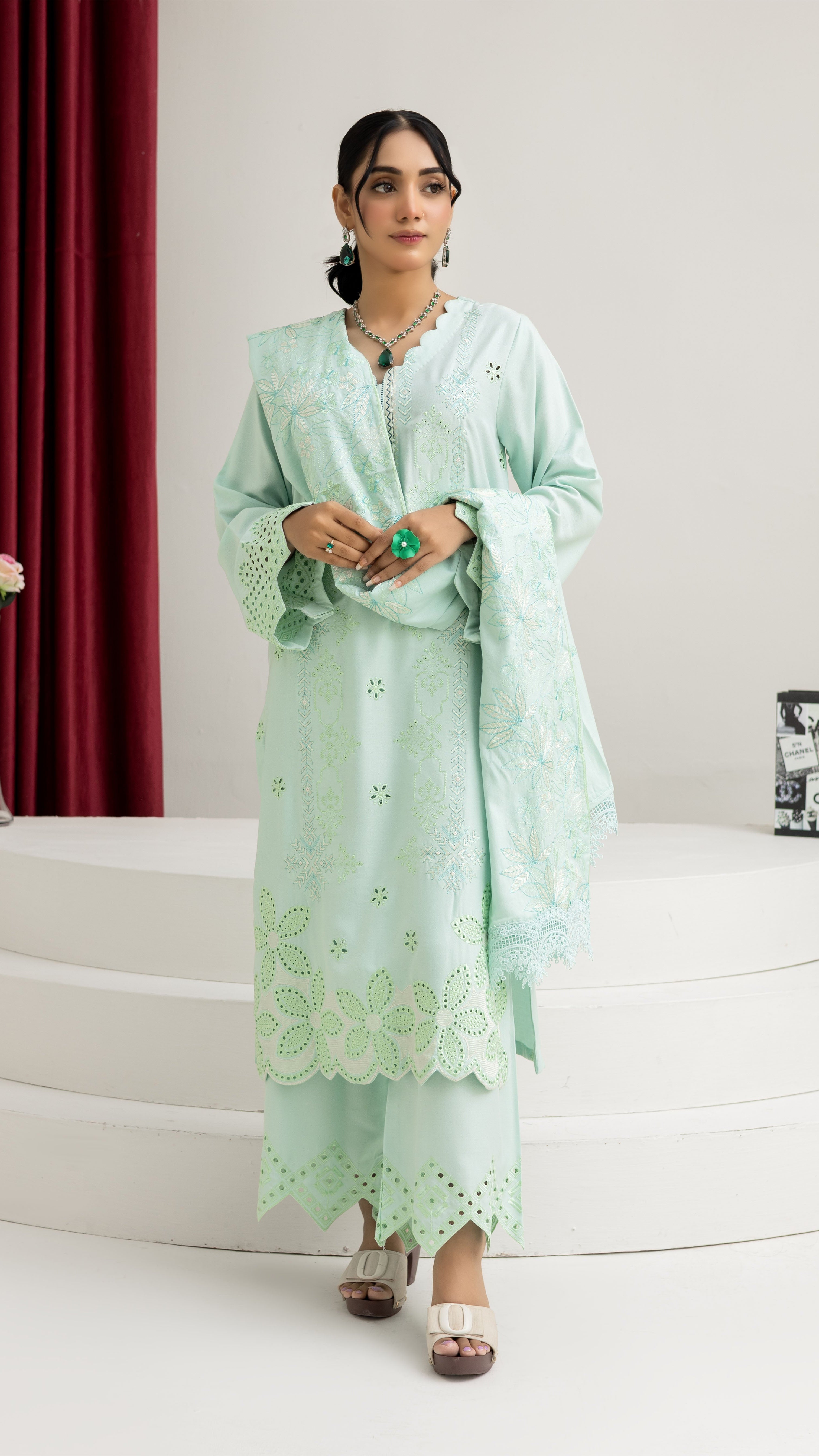 2226-Angori Embroidered 3-Piece Dhanak Suit