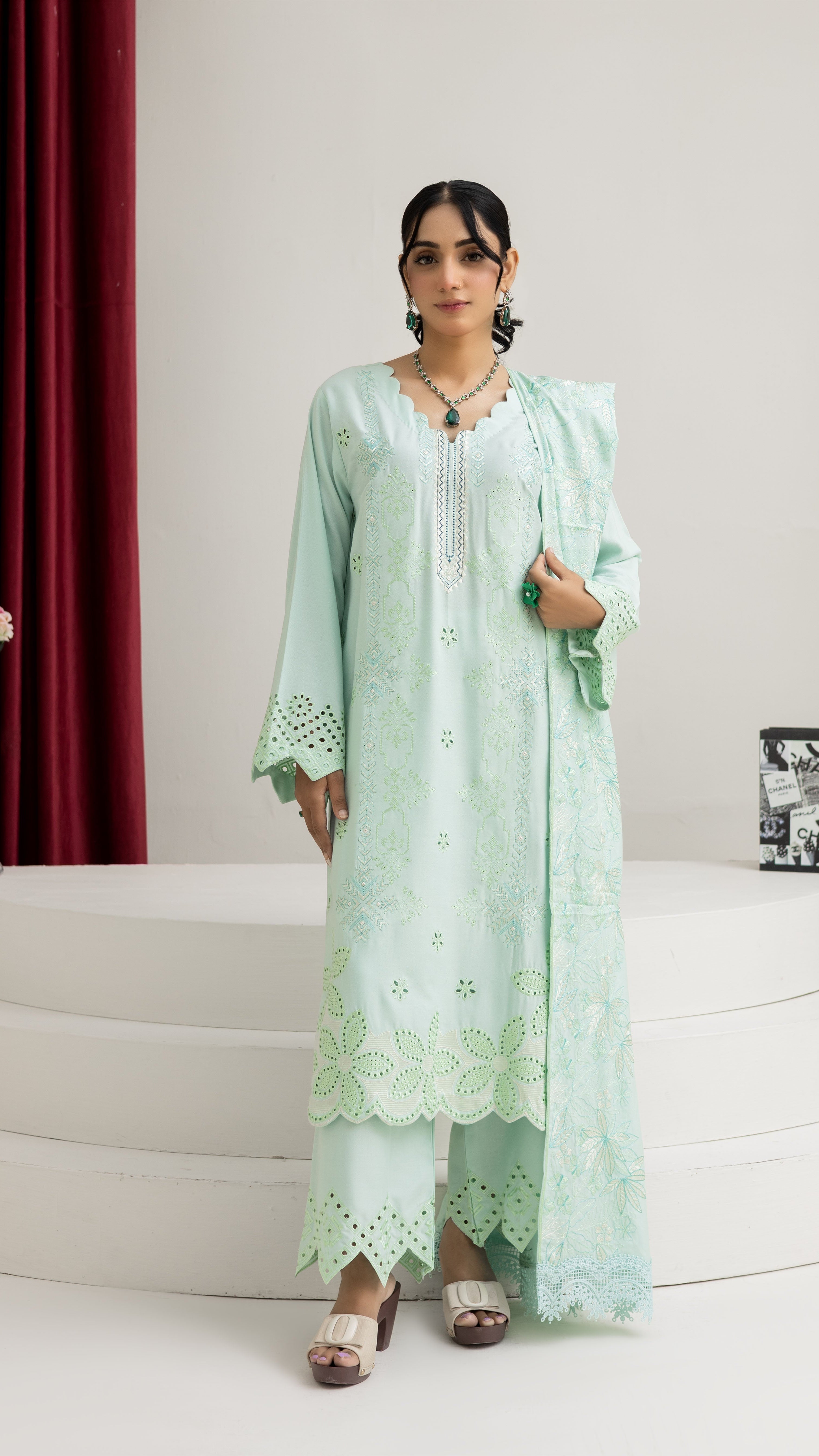 2226-Angori Embroidered 3-Piece Dhanak Suit