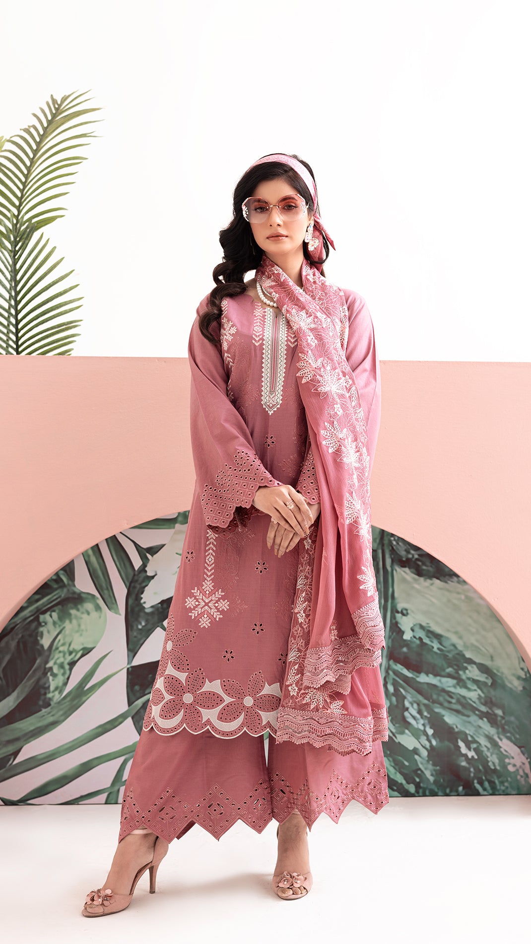 2226-Candy Pink Embroidered 3-Piece Cotton Lawn Suit – Elegant Summer Wear Elegant Summer Wear