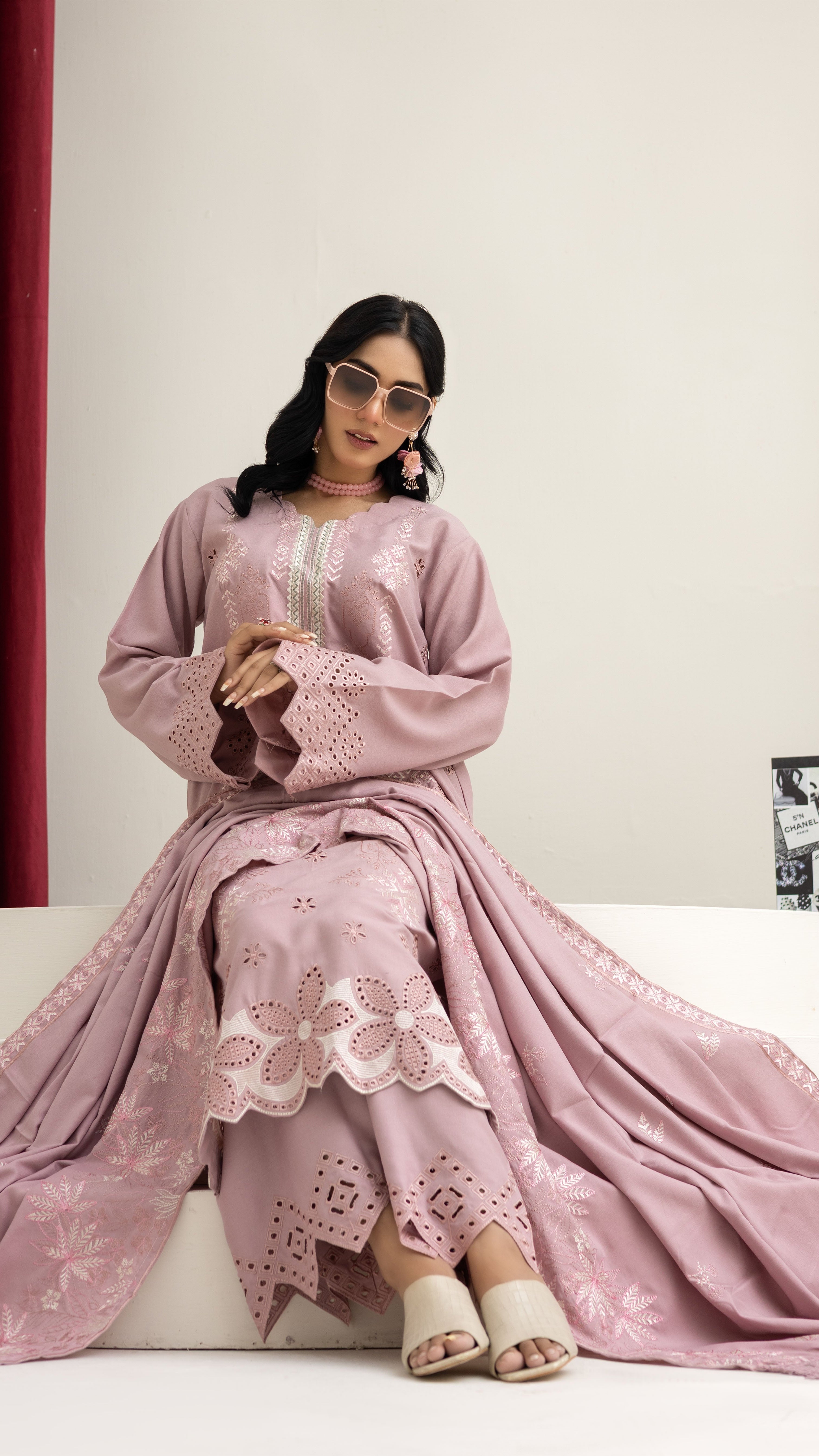 2226- Piyazi Embroidered 3-Piece Dhanak Suit