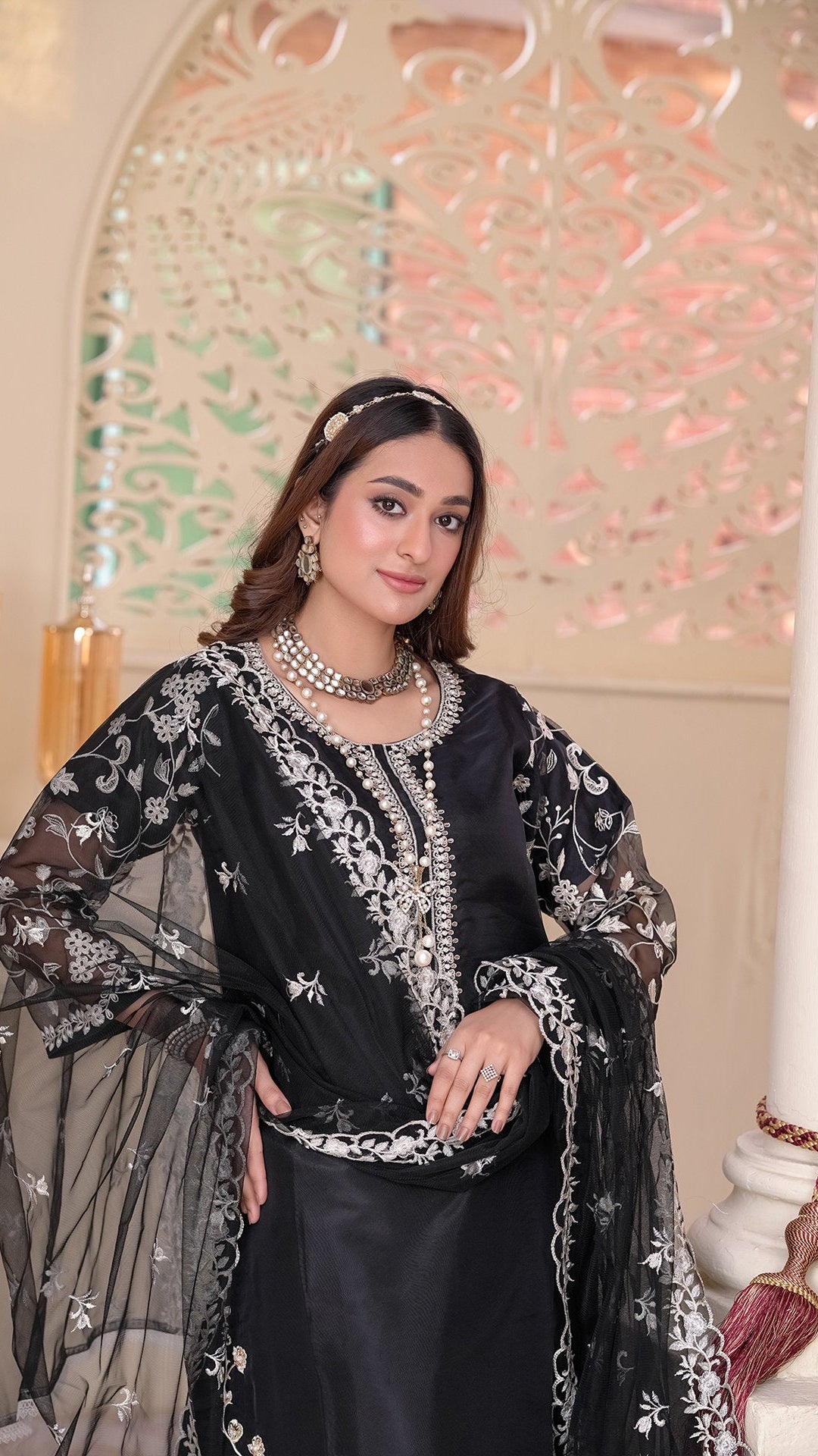 2231 - Black 4-Piece Embellished Organza Suit