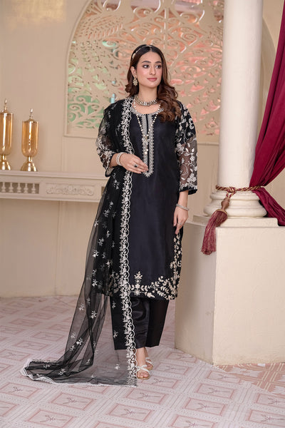 2231 - Black 4-Piece Embellished Organza Suit