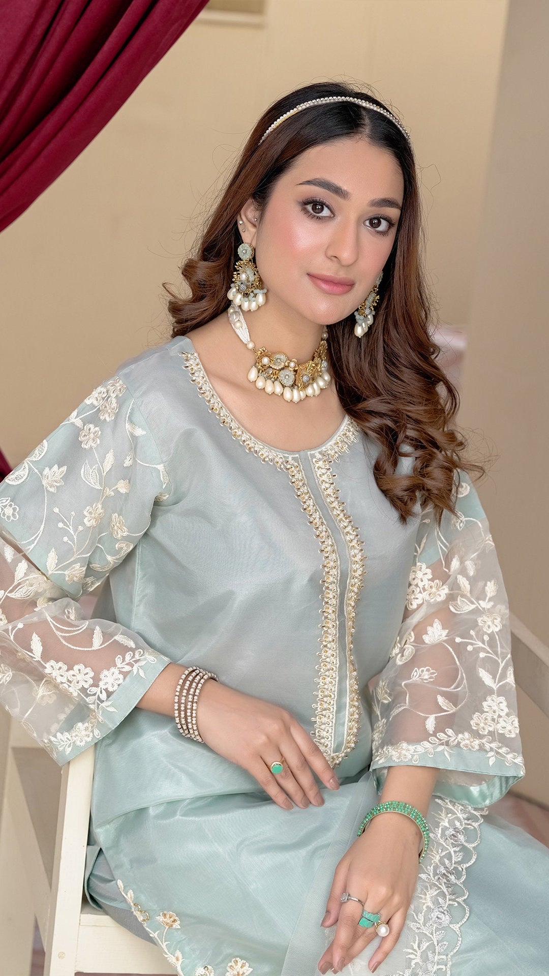 2231 – Sea Green Embellished Organza Suit