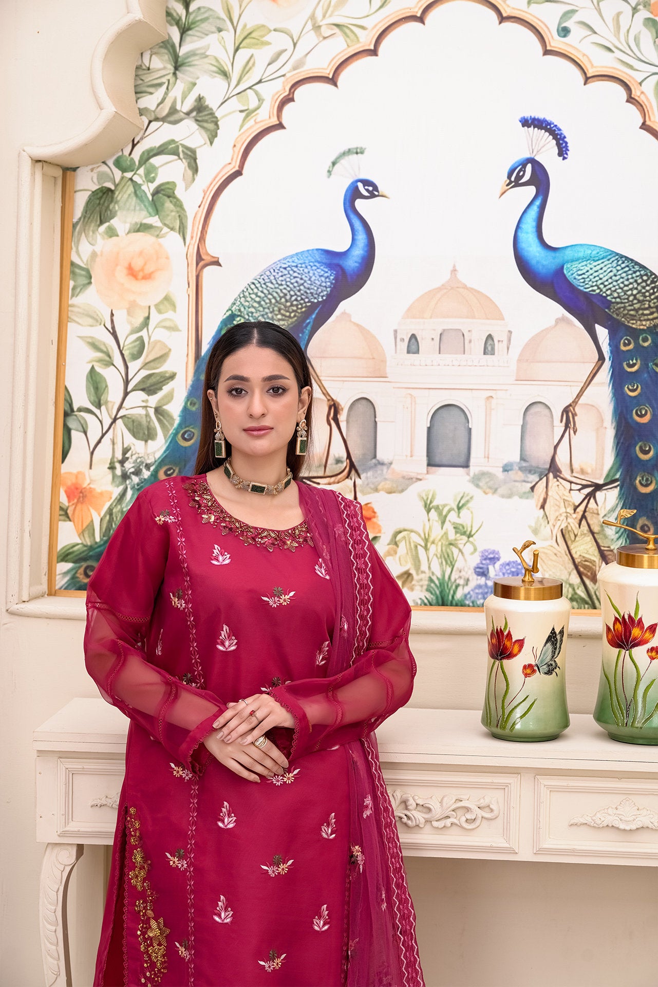 2234-Maroon 4 Piece Embellished Kurta Suit set