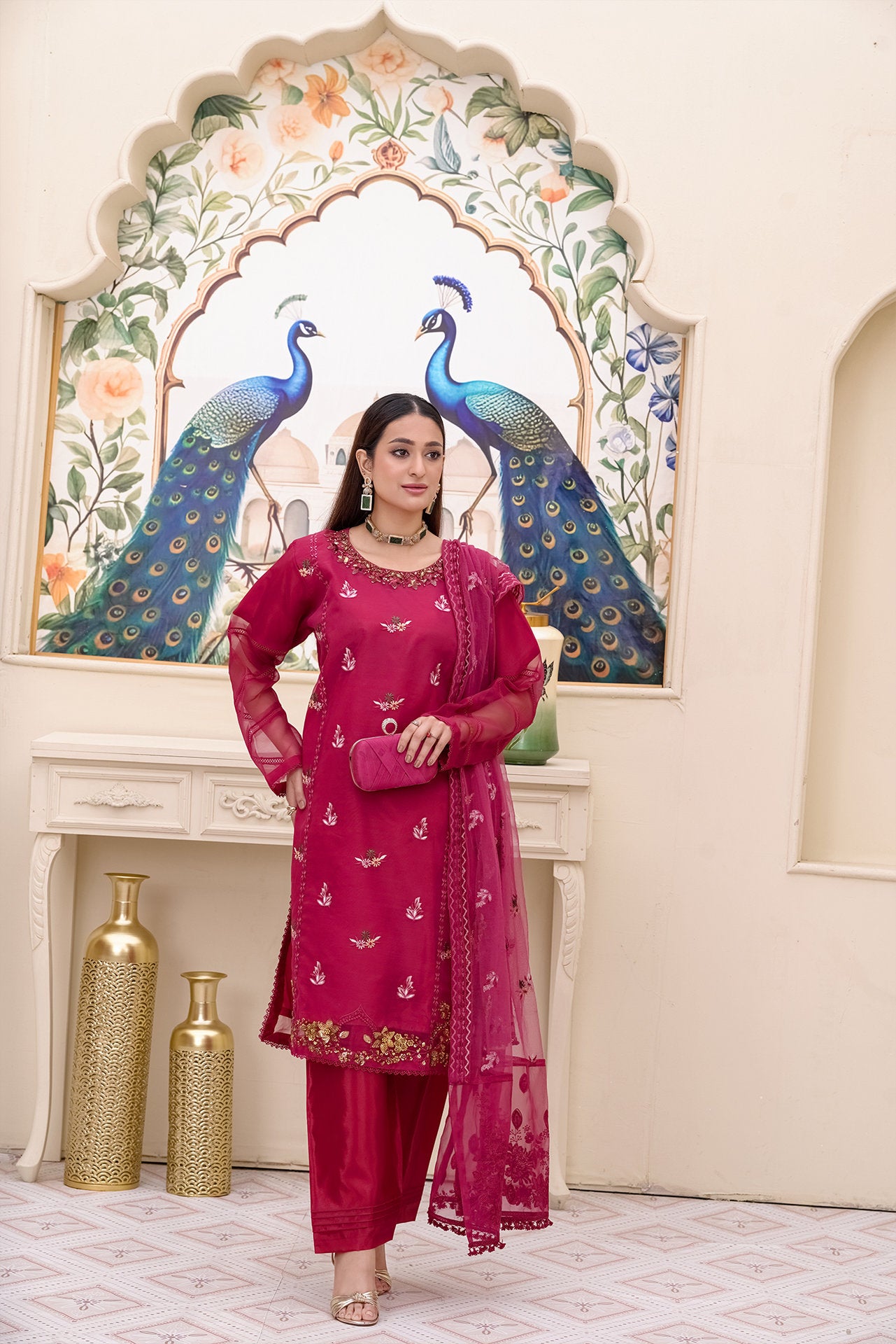 2234-Maroon 4 Piece Embellished Kurta Suit set