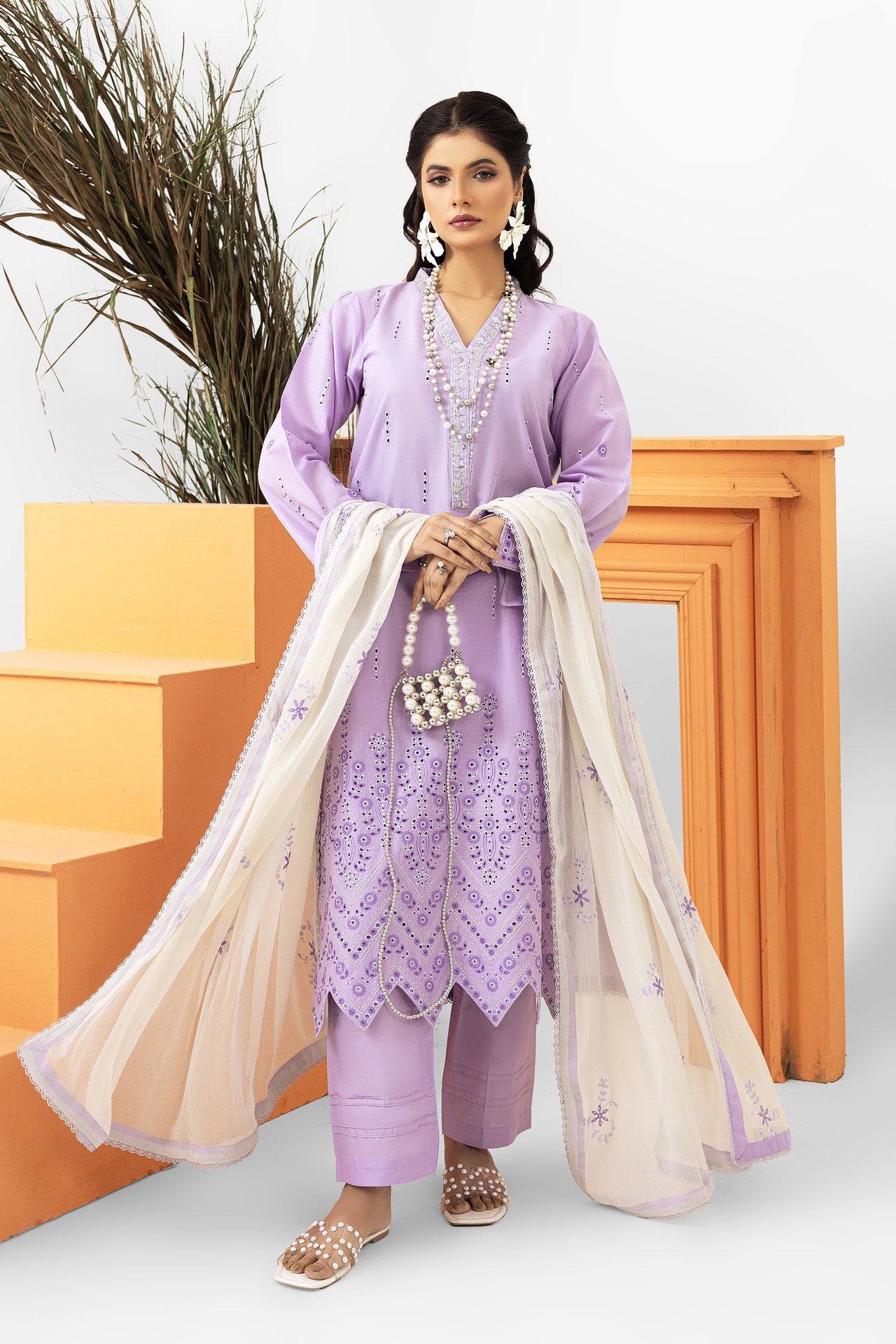 2258 - Blue Embroidered 3-Piece Cotton Lawn Suit – Elegant Summer Wear