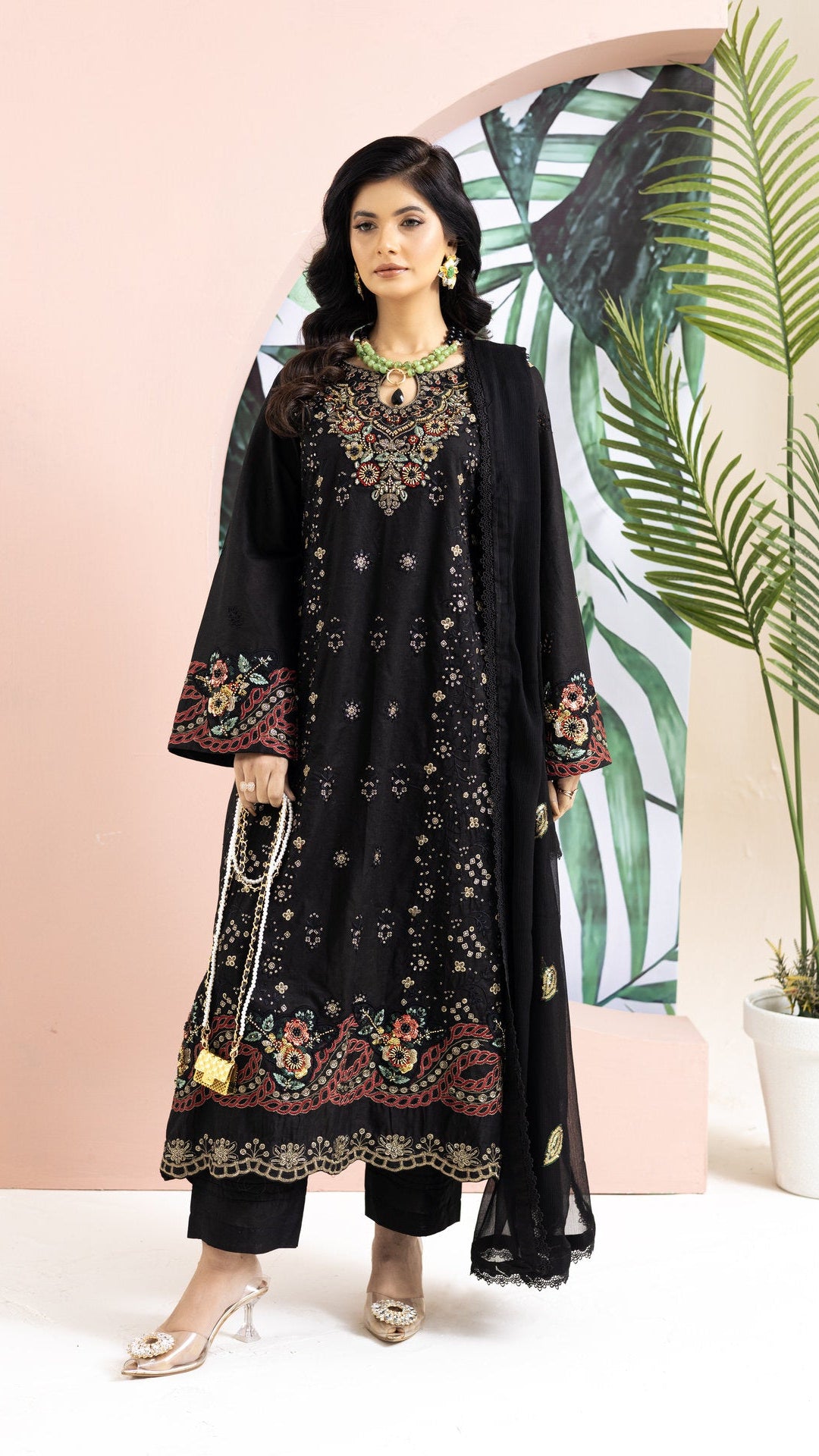 2259 - Black Embroidered 3-Piece Cotton Lawn Suit – Elegant Summer Wear