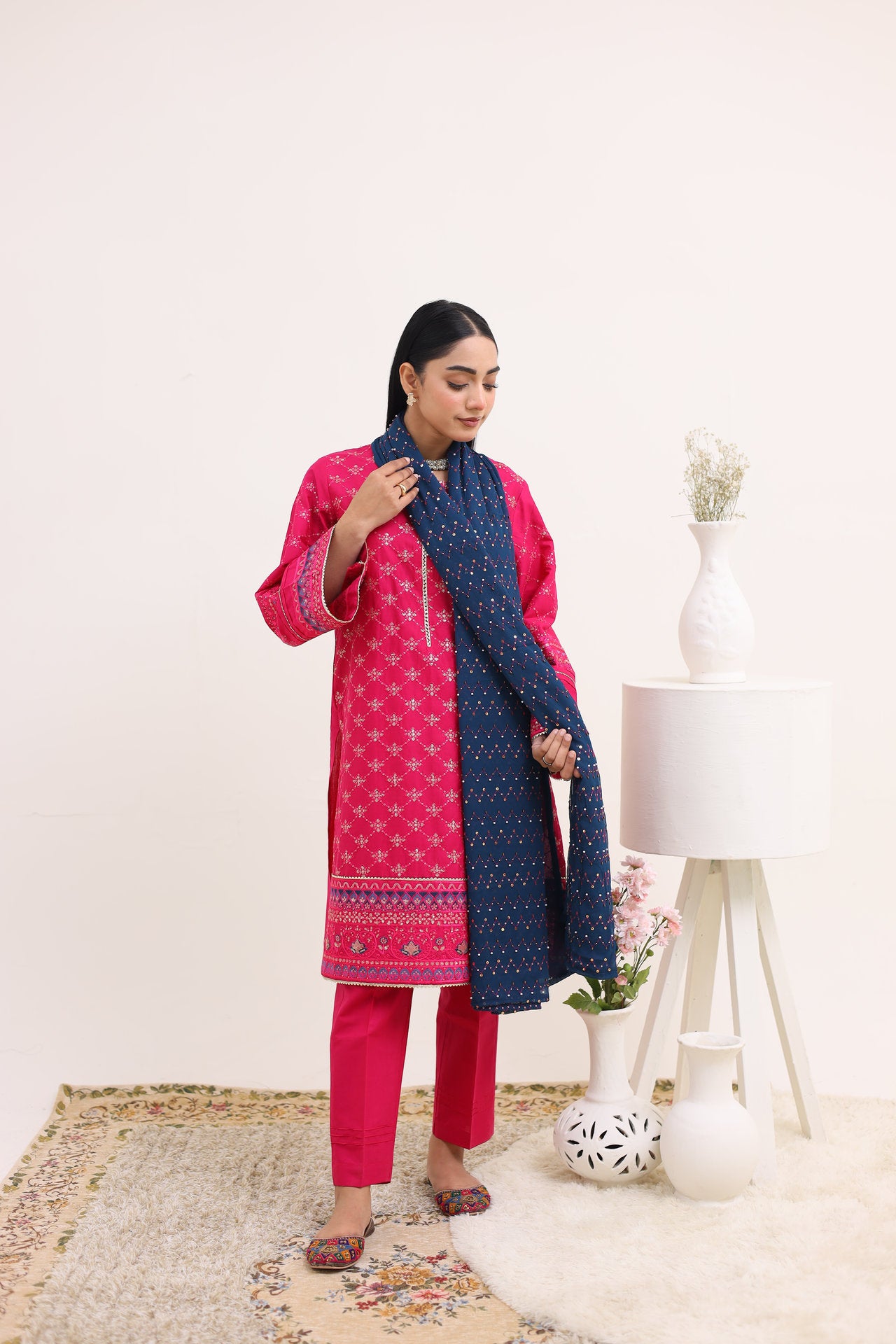 2260 - Hot Pink Embroidered 3-Piece Cotton Lawn Suit β Elegant Summer Wear