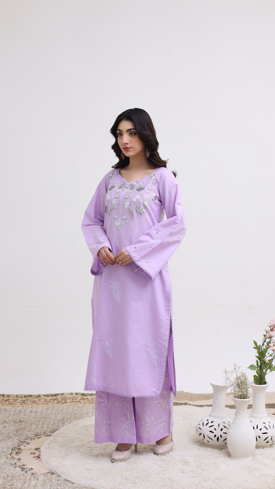 2263-Lilac Embroidered 2-Piece Cotton Lawn Suit – Elegant Summer Wear