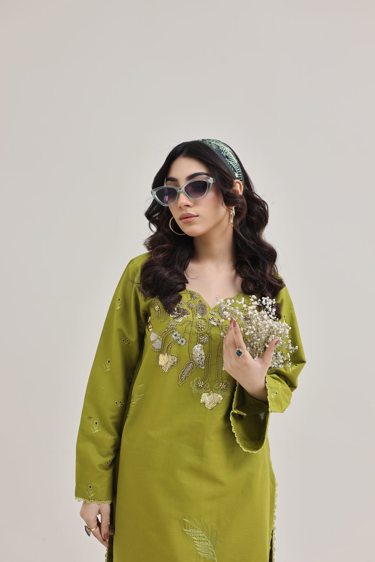 2263-Parrot Green Embroidered 2-Piece Cotton Lawn Suit β Elegant Summer Wear