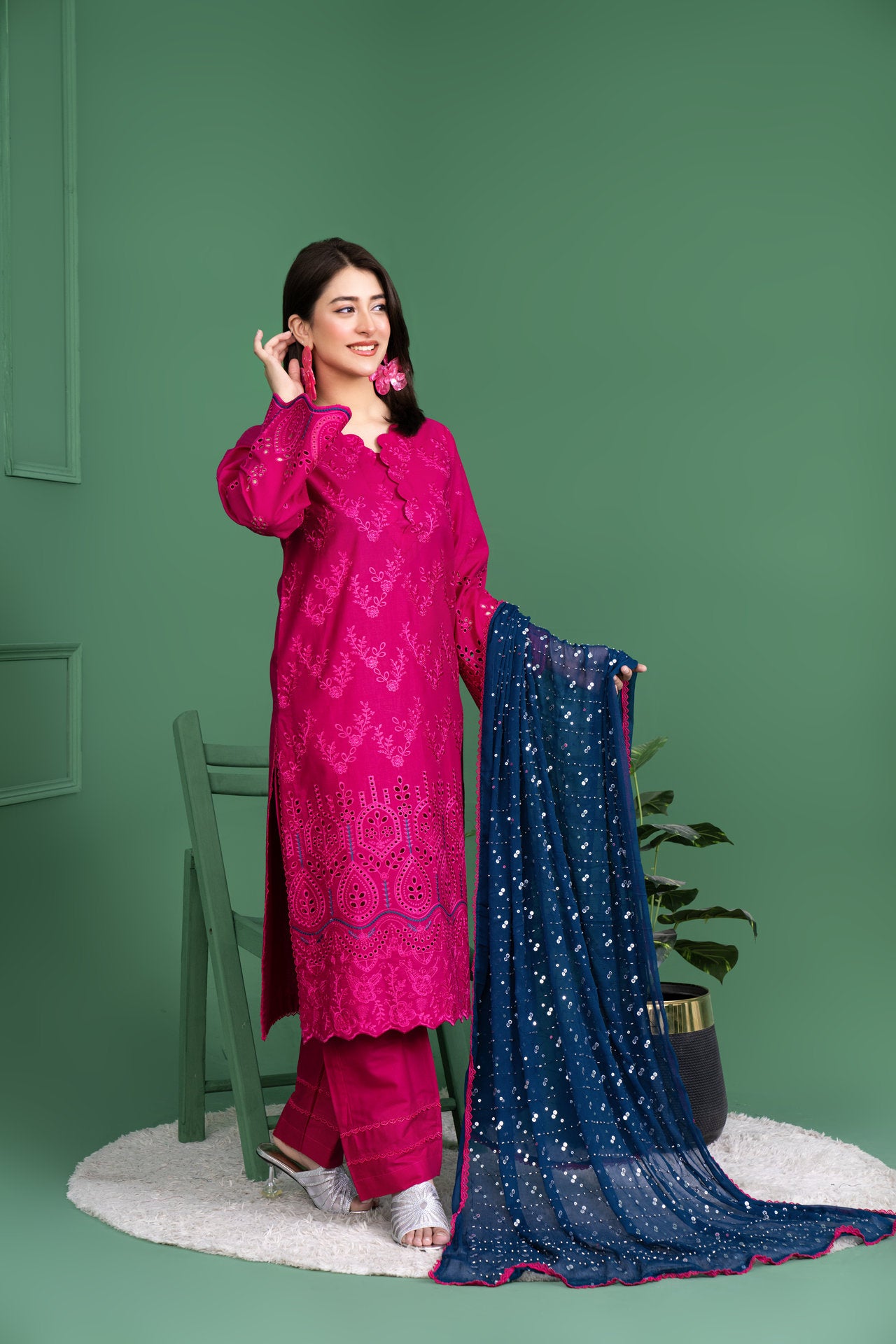 2266-Shocking Pink Embroidered 3-Piece Lawn Suit – Elegant Summer Wear