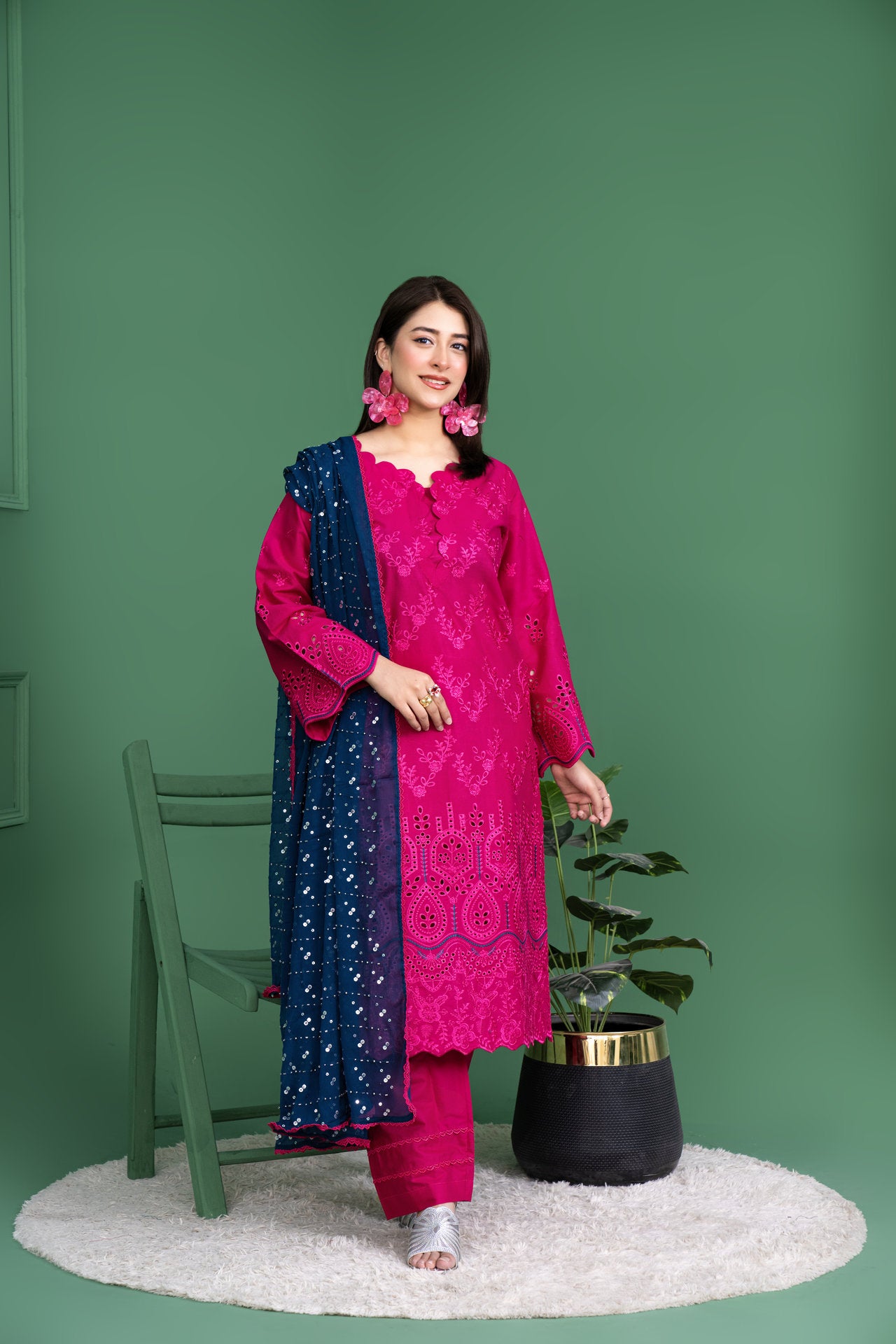 2266-Shocking Pink Embroidered 3-Piece Lawn Suit β Elegant Summer Wear