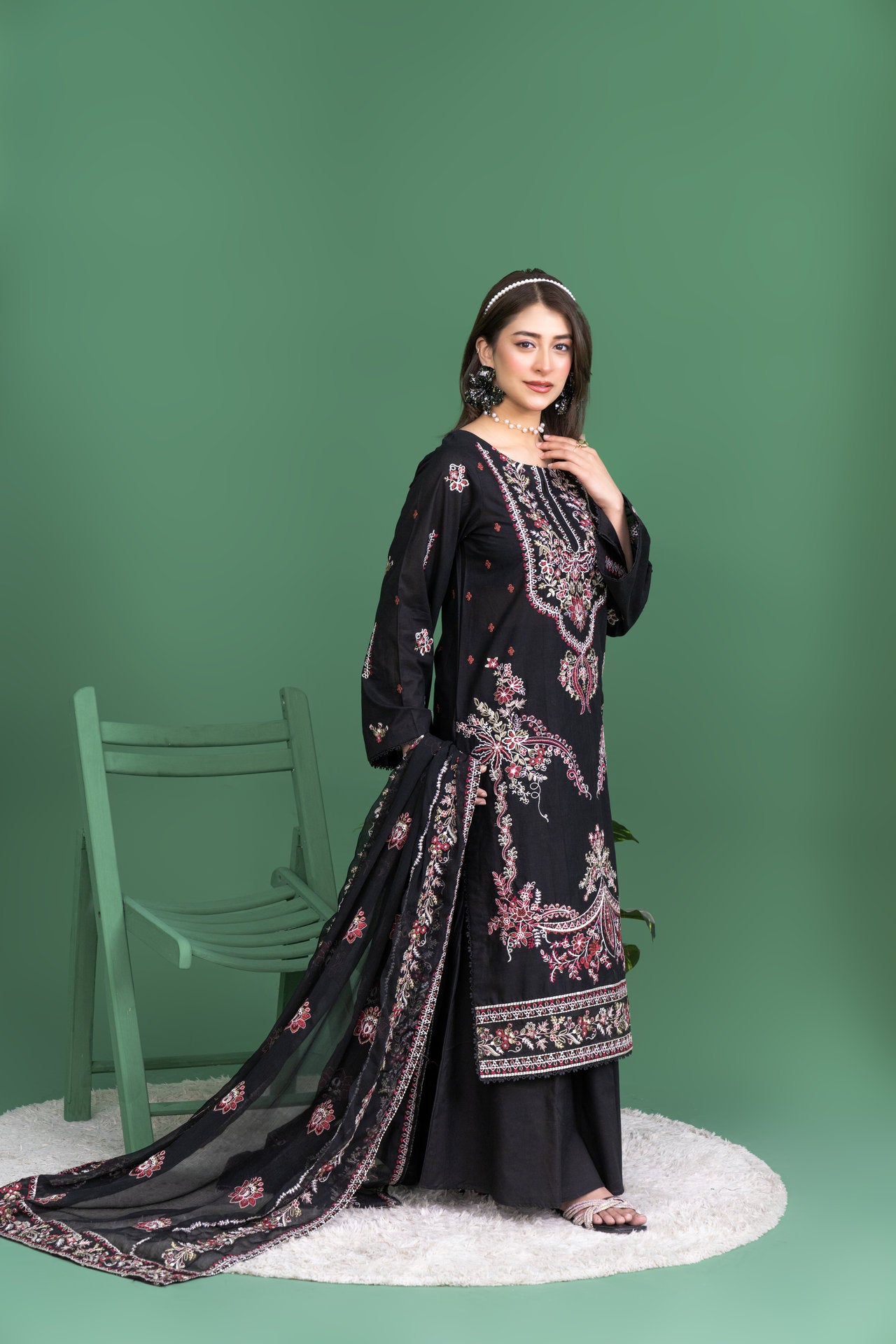 2271-Black Embroidered 3-Piece Lawn Suit
