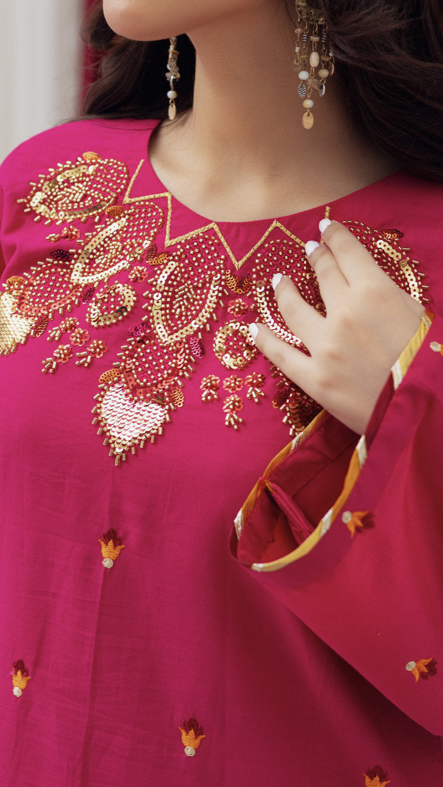 2273-Shocking Pink Embroidered 2-Piece Lawn Suit – Elegant Summer Wear