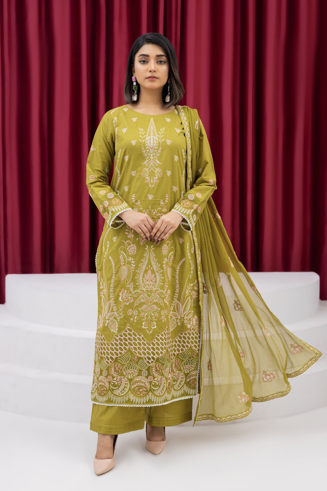 2276-Parrot 3-Piece Cotton Lawn Suit Embroidered – Elegant Summer Wear