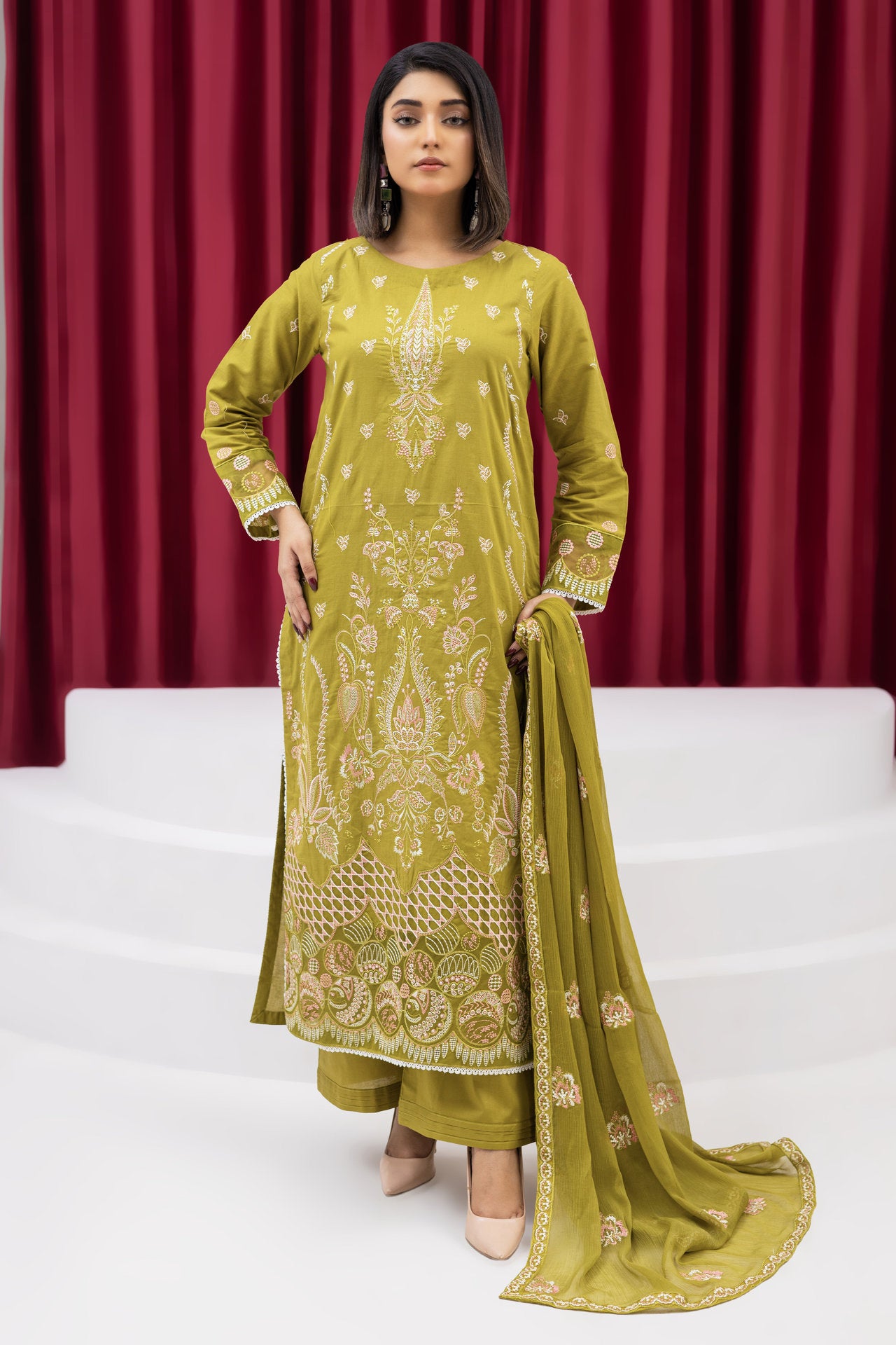 2276-Parrot 3-Piece Cotton Lawn Suit Embroidered – Elegant Summer Wear