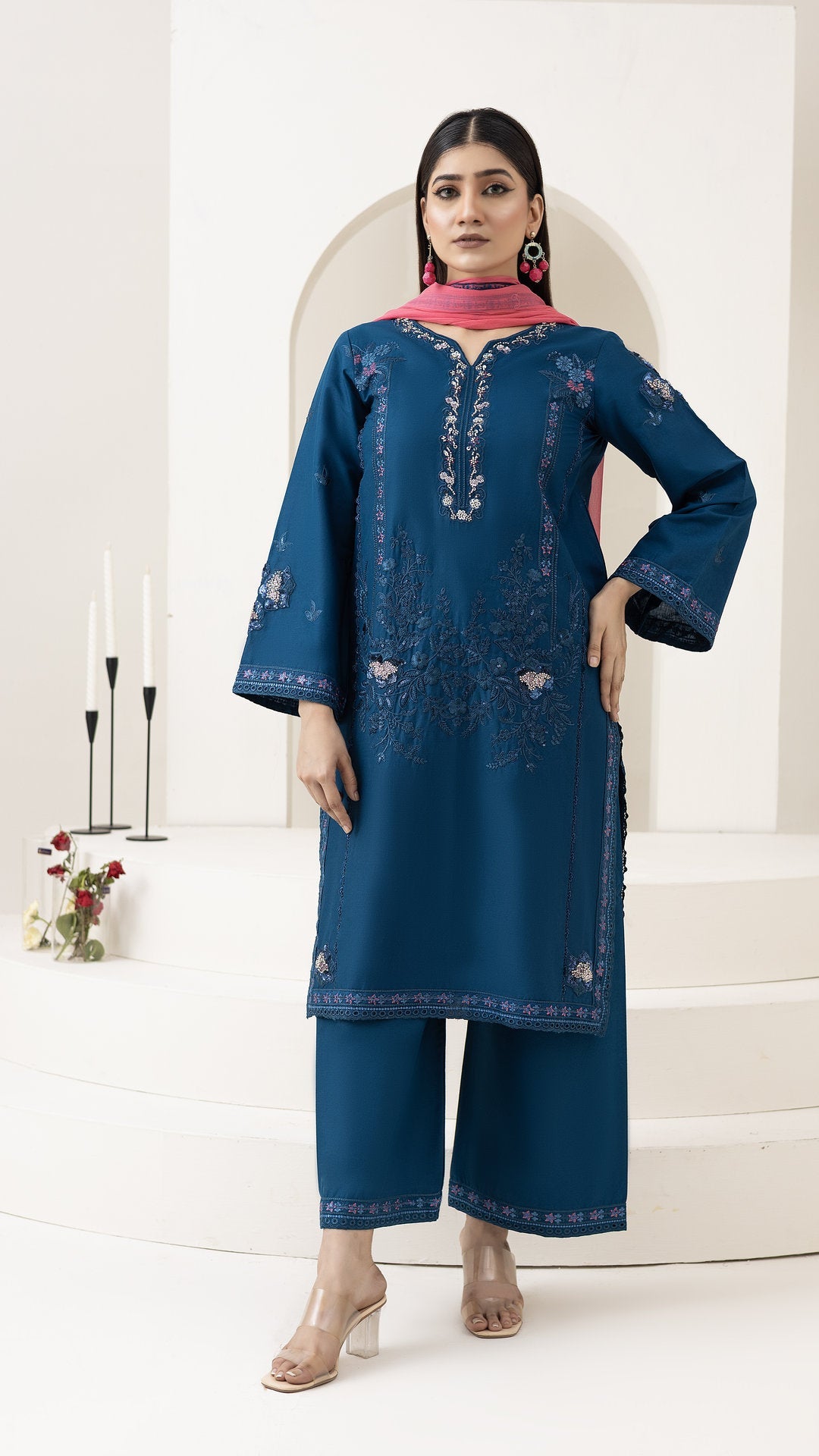 2281-Zinc Blue 3-Piece Suit Embroidered Cotton lawn Suit