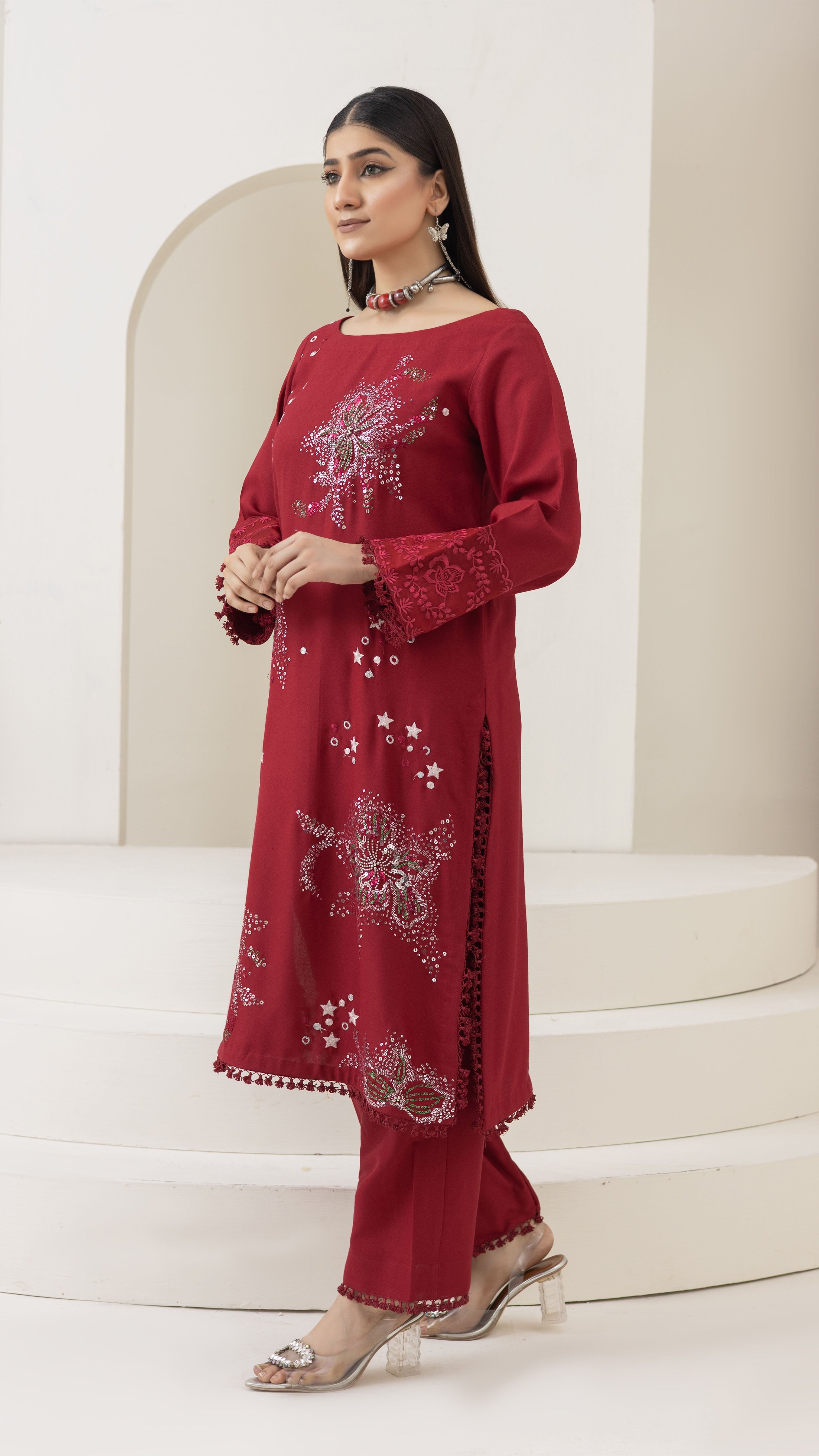 2284-Hot Pink Embroidered 2-Piece Dhanak Suit