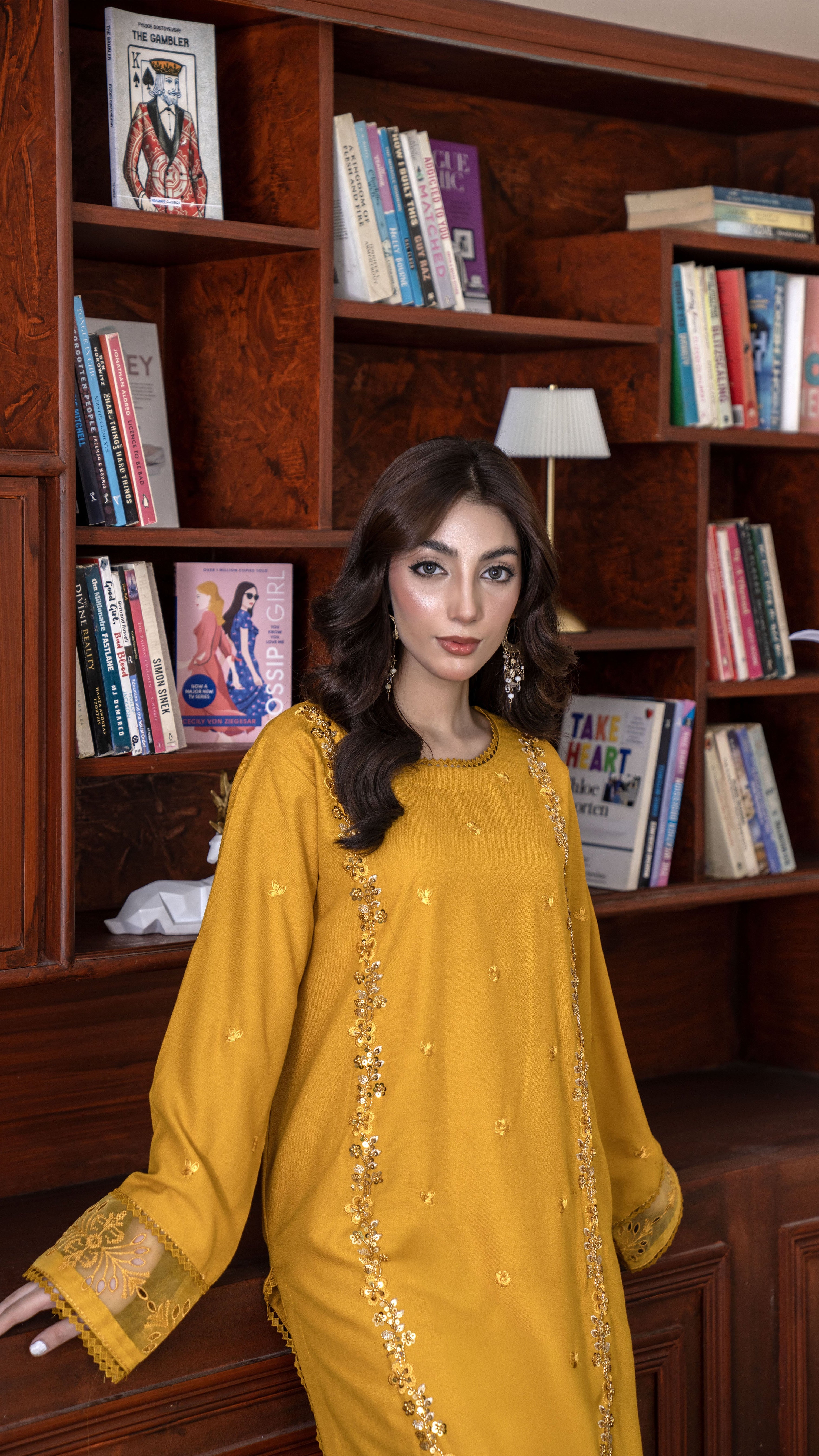 2286- 2 Piece Golden Embroidered Dhanak Suit