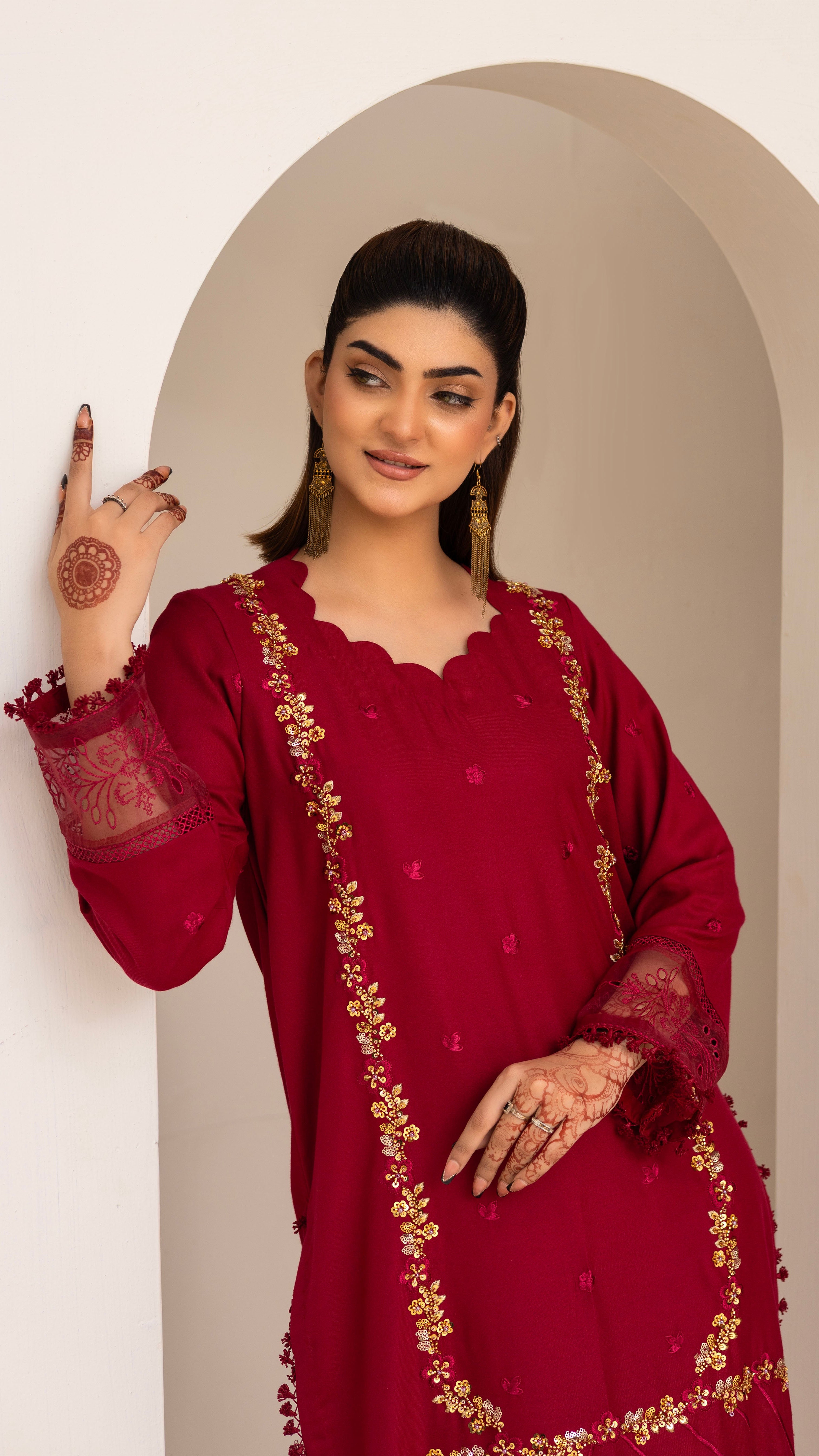2286-Hot Pink Embroidered 2-Piece Dhanak Suit