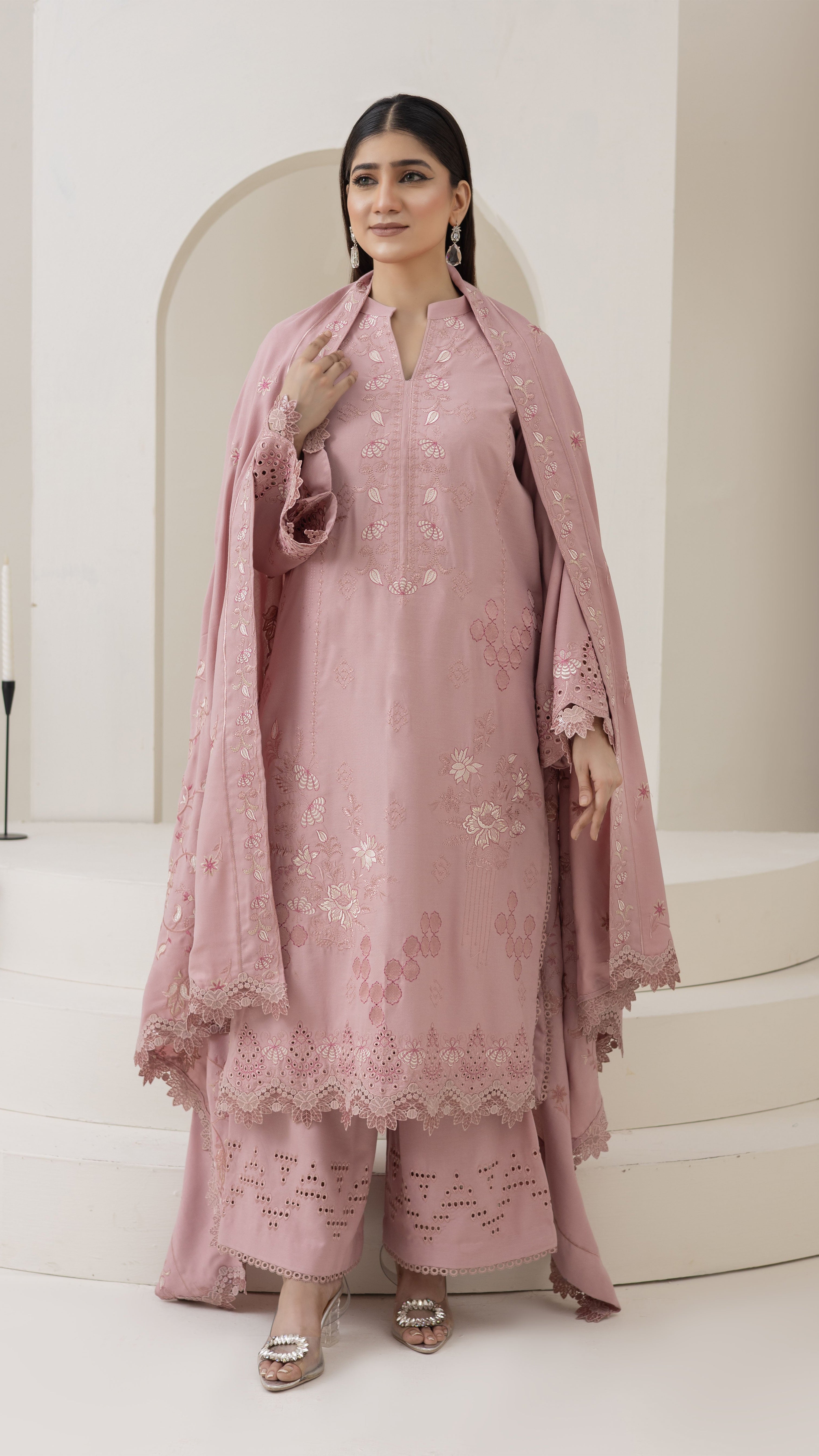 2287-Piyazi Embroidered 3-Piece Dhanak Suit