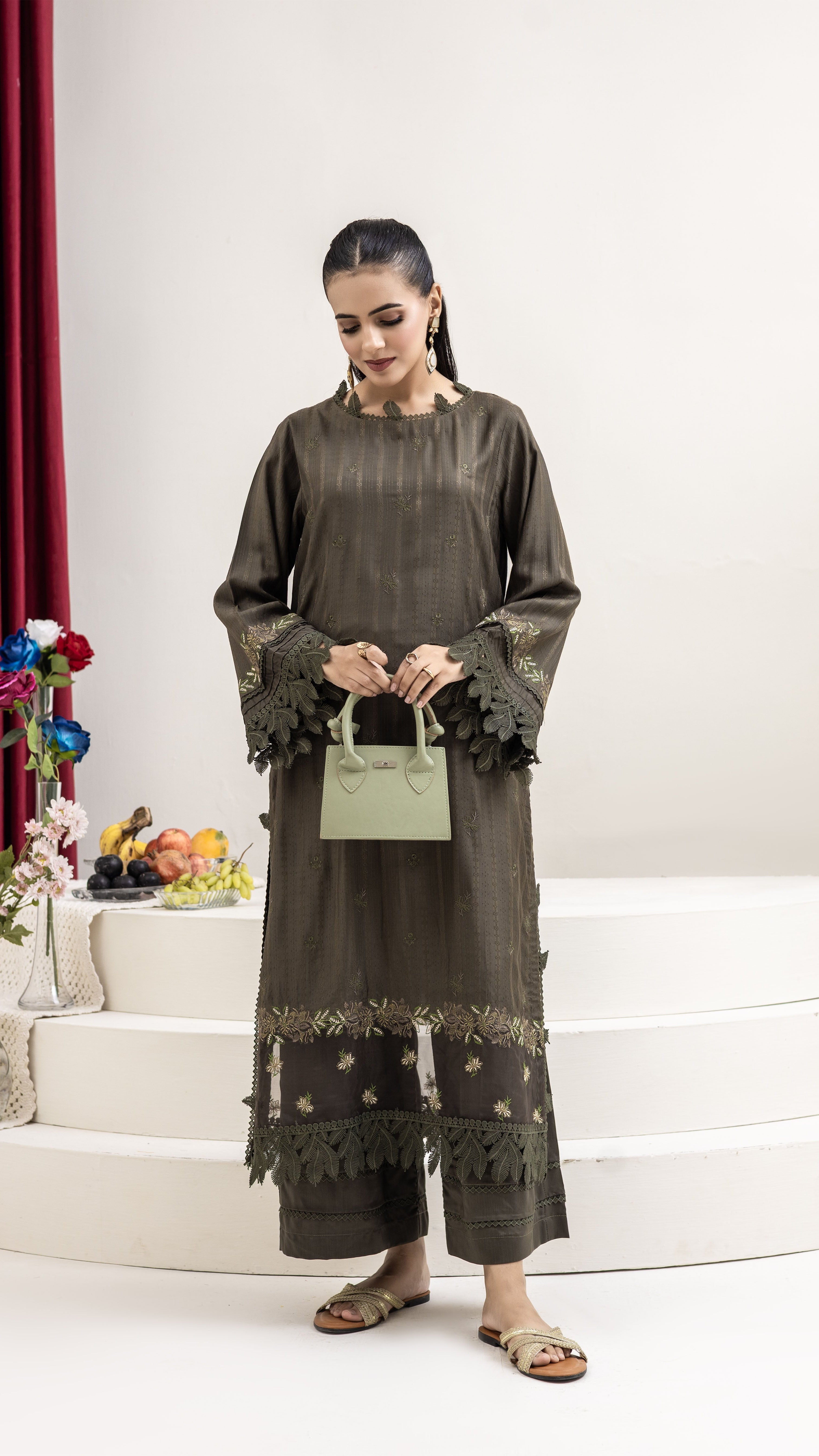 2290-2-Piece Mehndi Embroidered Viscose Suit