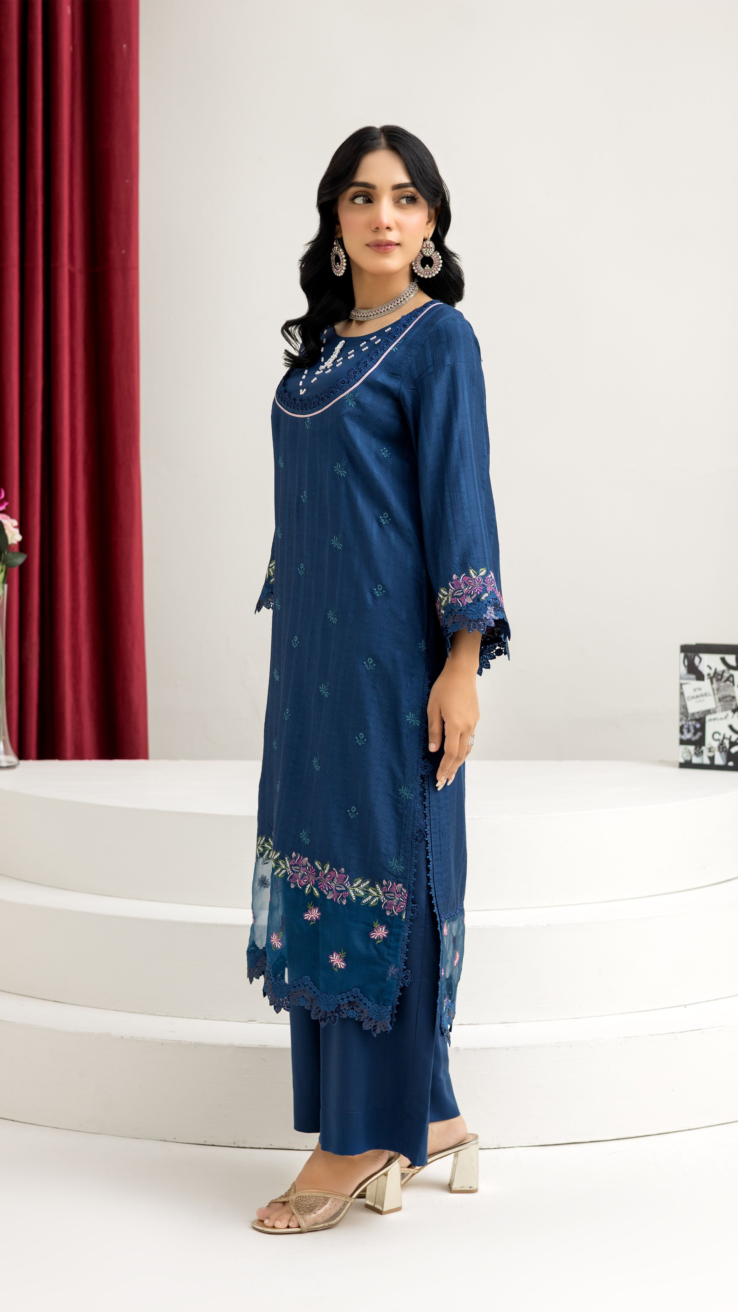 2290-2-Piece Zinc Blue Embroidered Viscose Suit
