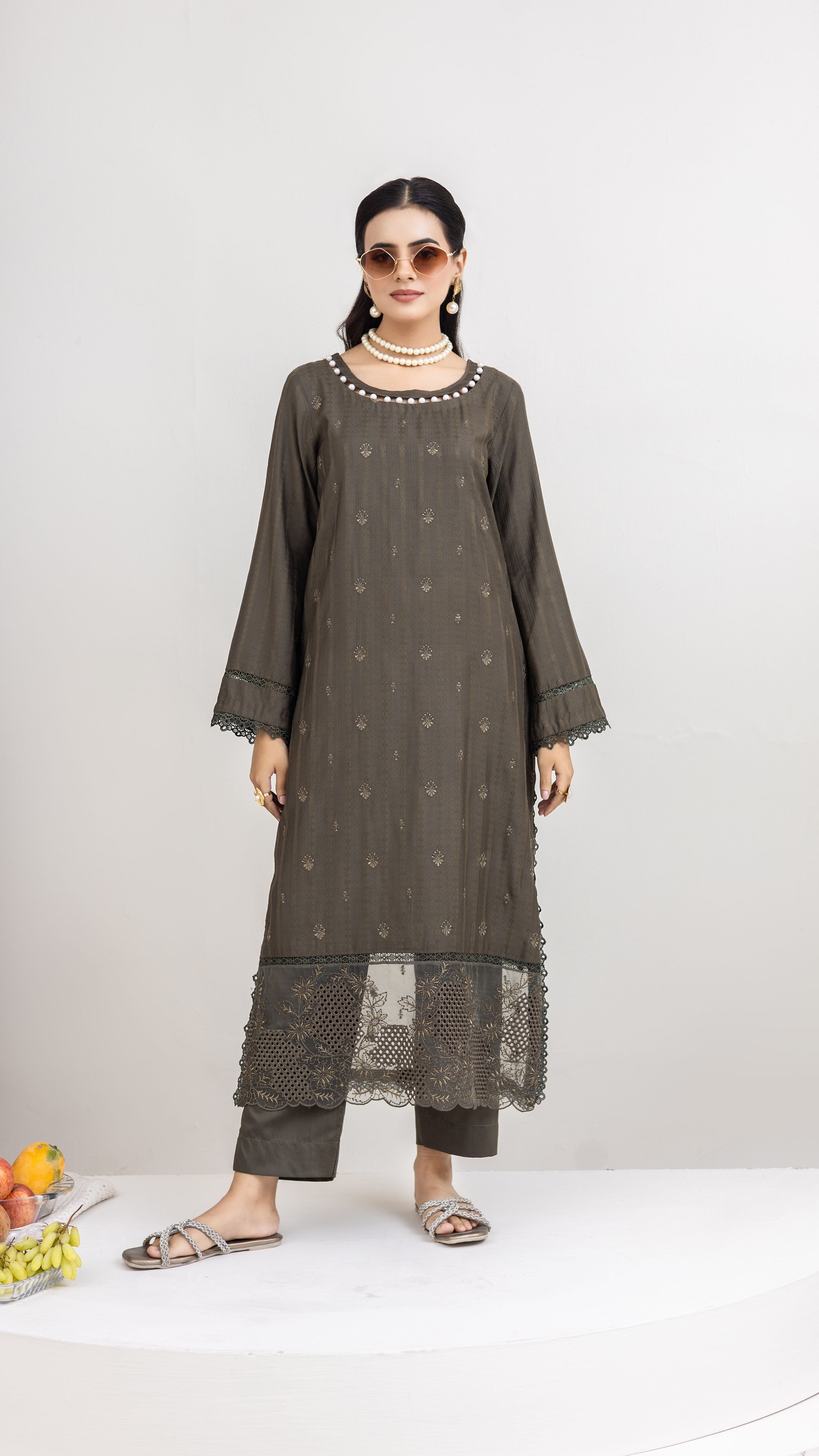 2291 -2-Piece Mehndi Embroidered Viscose Suit