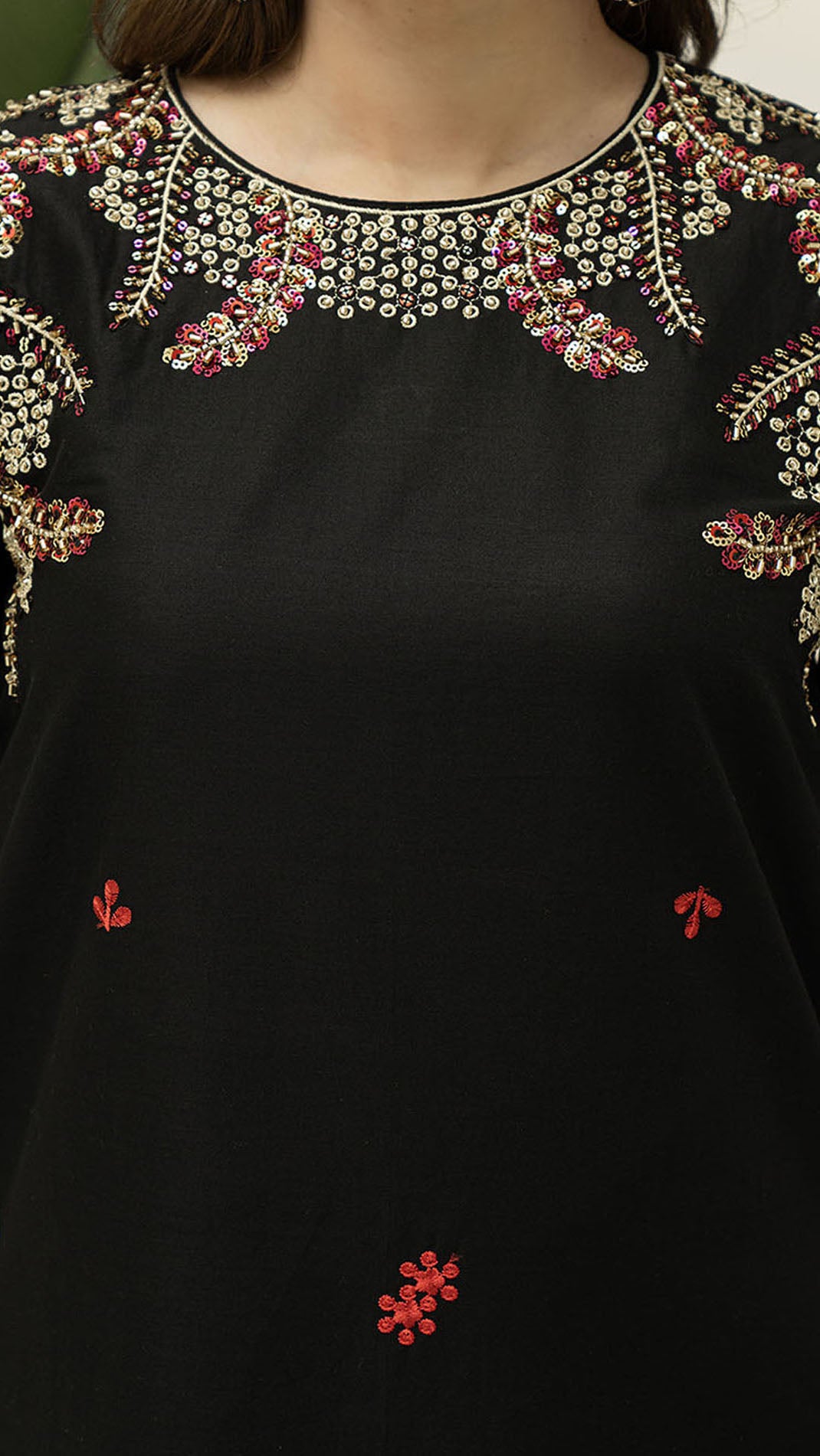 2302 - Black Embroidered 2-Piece Cotton Lawn Suit – Elegant Summer Wear