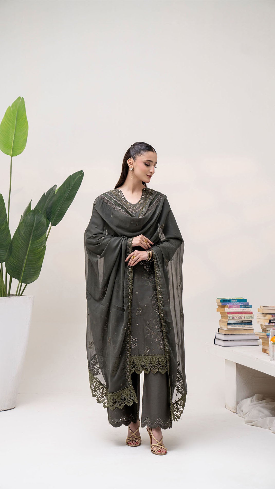 2304 - Mouse Embroidered 3-Piece Cotton Lawn Suit – Elegant Summer Wear