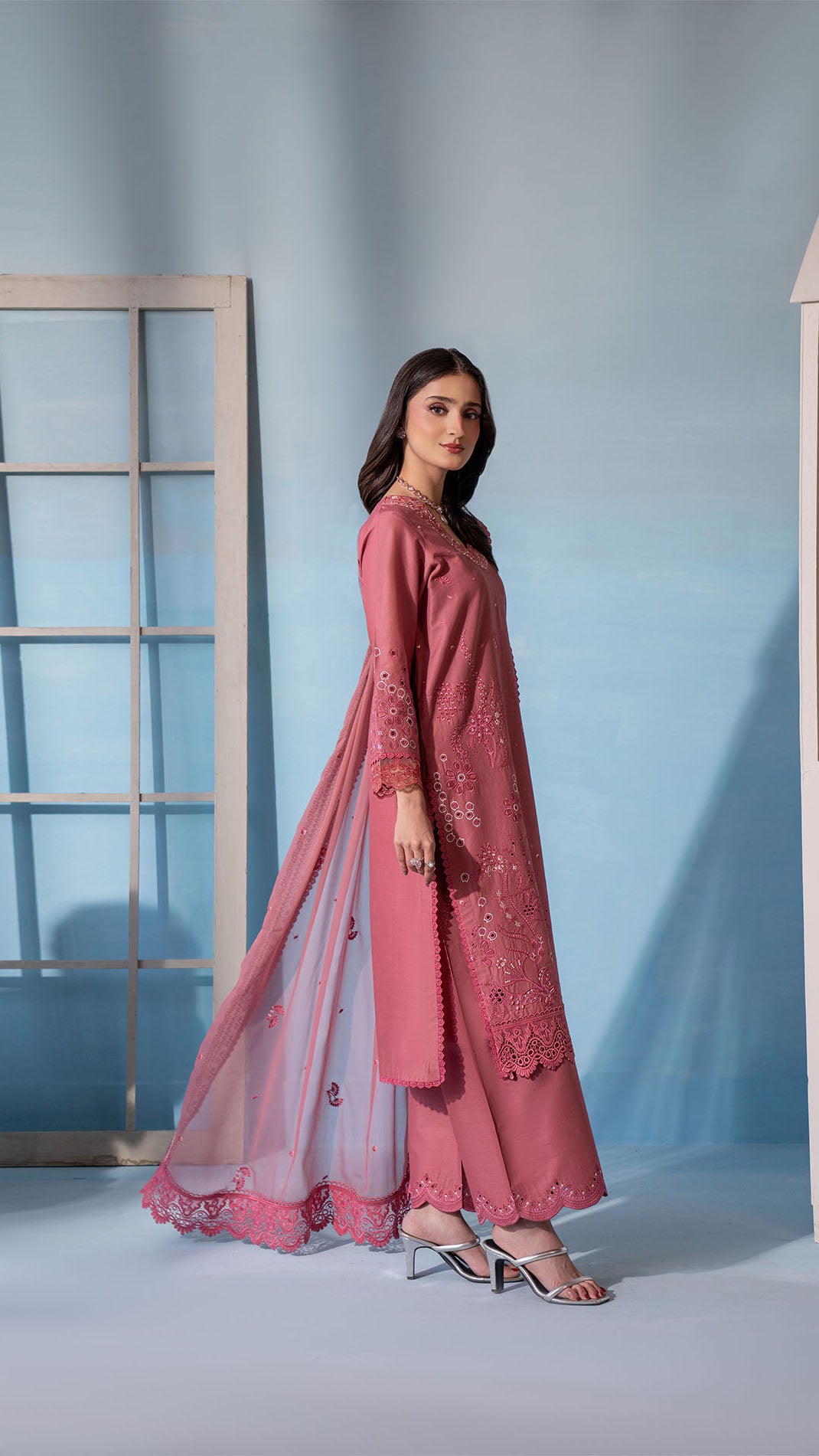 2304 - Piyazi Pink Embroidered 3-Piece Cotton Lawn Suit – Elegant Summer Wear