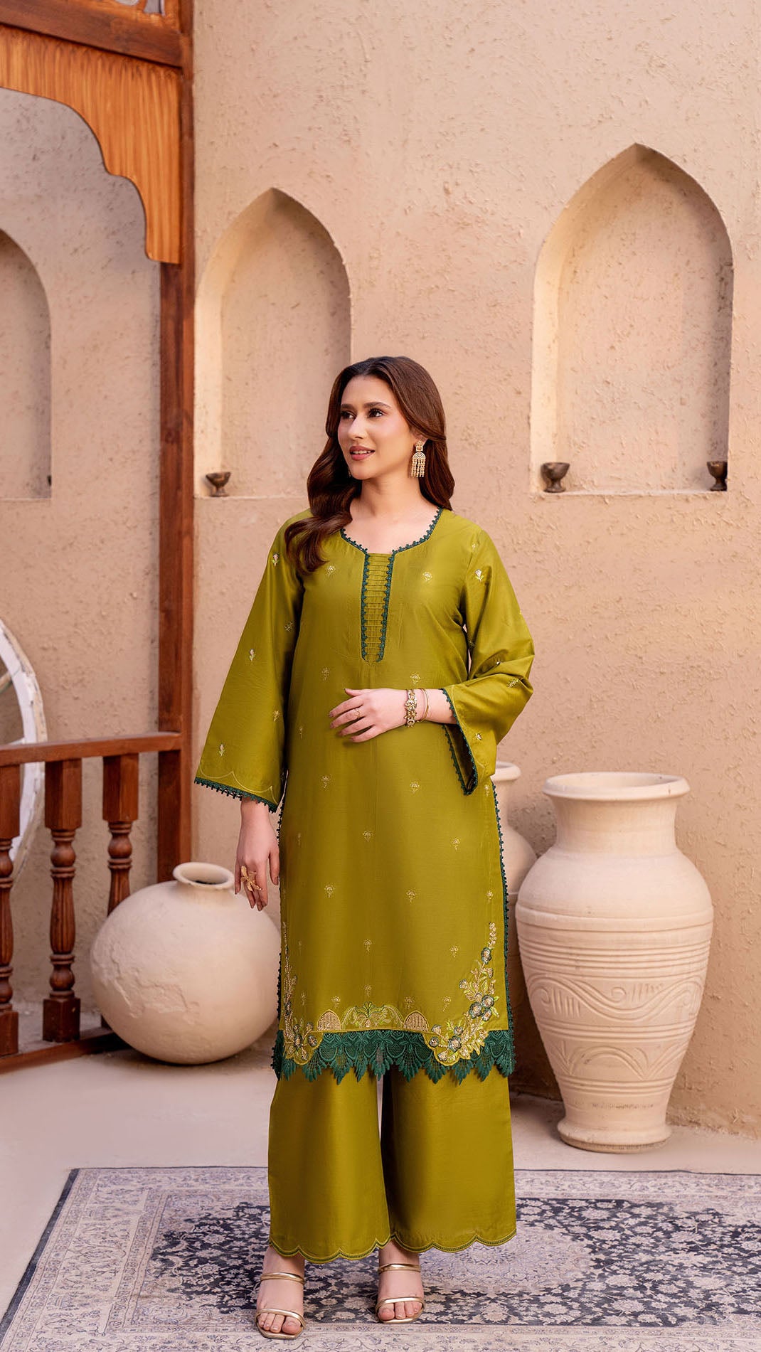 2309- Parrot Green 2-Piece Suit Embroidered Cotton lawn Suit