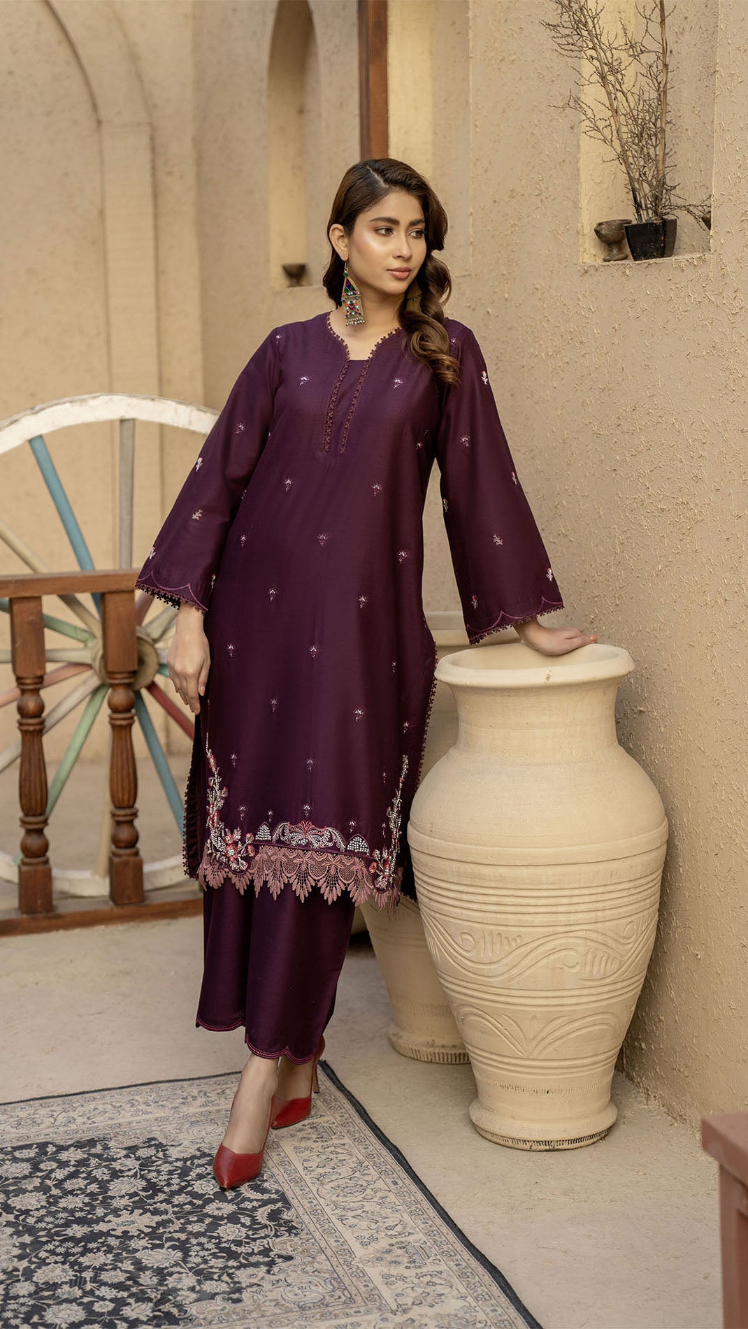 2309- Purple 2-Piece Suit Embroidered Cotton lawn Suit
