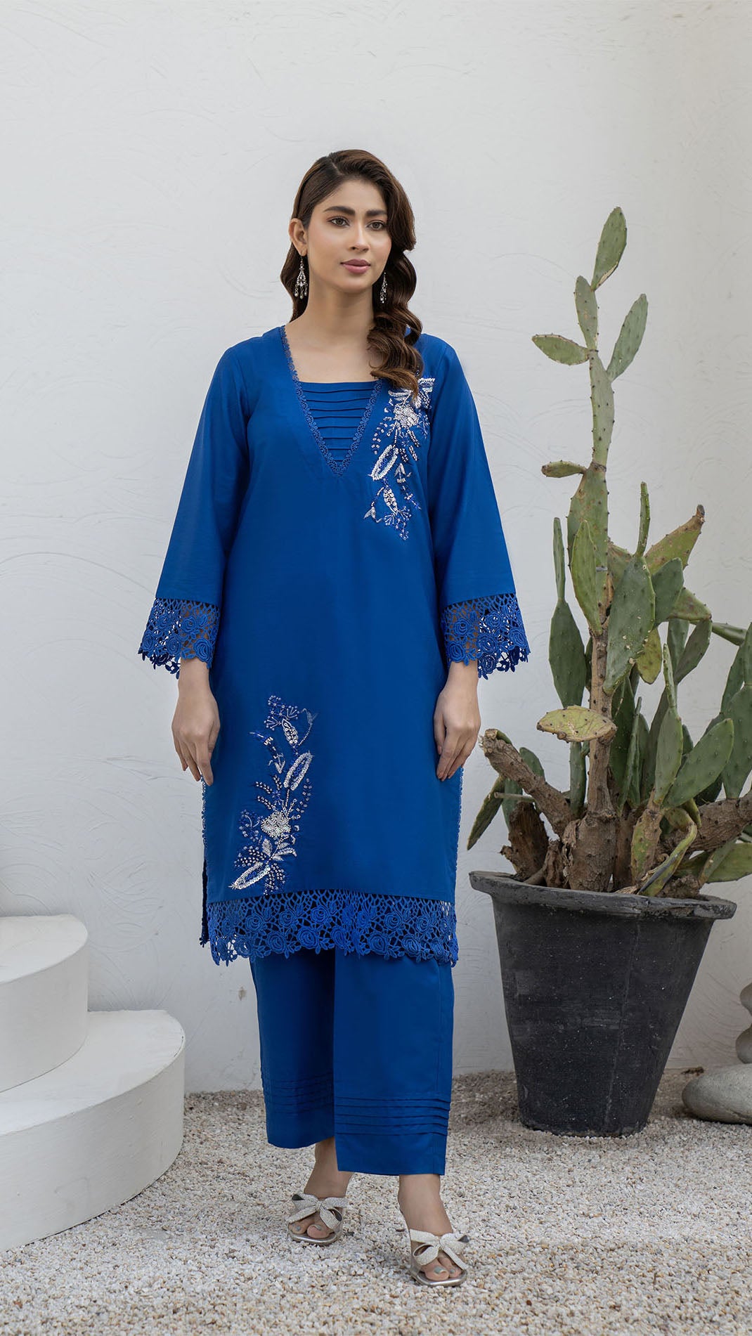 2310-Ink Blue 2-Piece Suit Embroidered Cotton lawn Suit