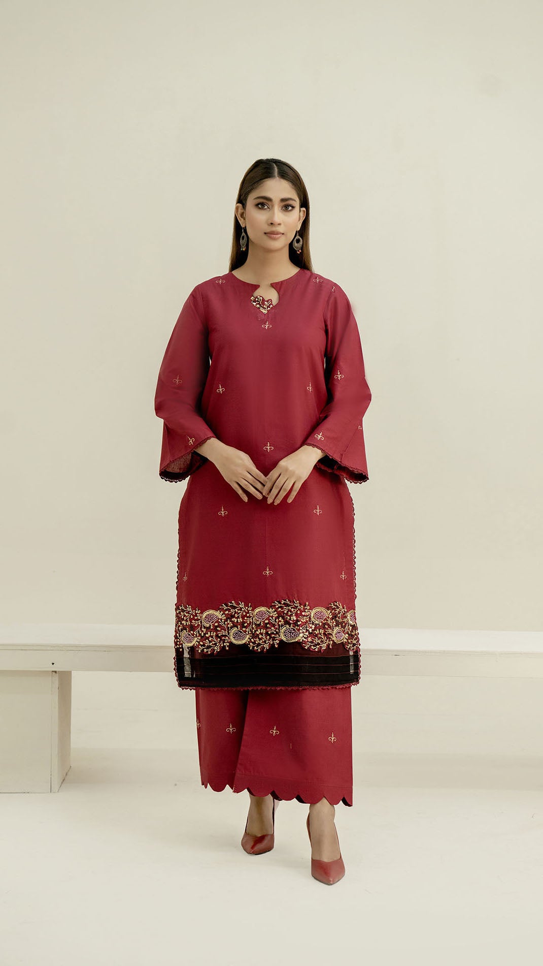 2311-Hot Pink 2-Piece Suit Embroidered Cotton lawn Suit