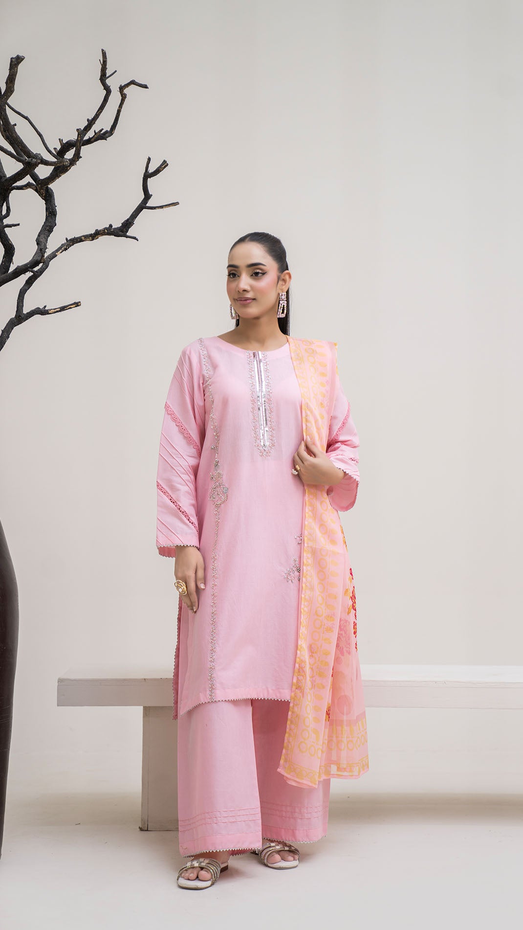 2321 - Light Pink 3-Piece Suit Embroidered Cotton lawn Suit