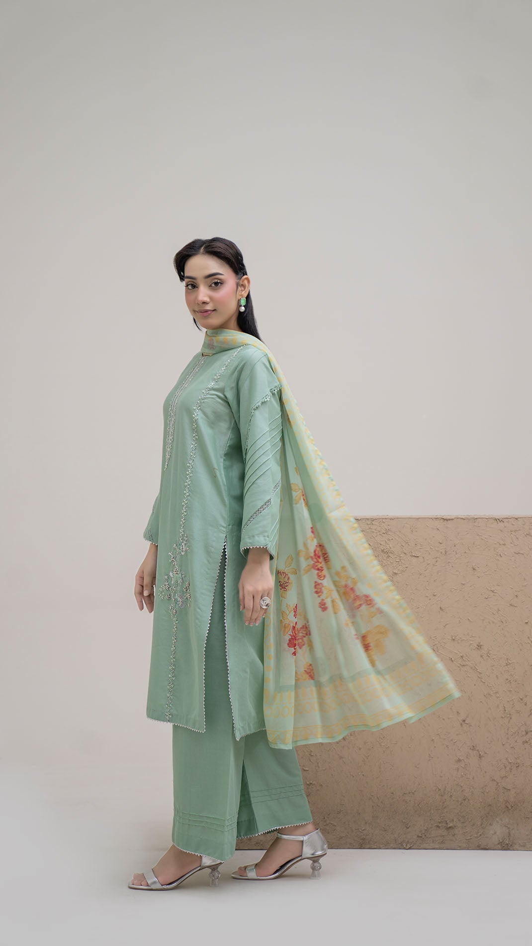2321 - Sea Green 3-Piece Suit Embroidered Cotton lawn Suit