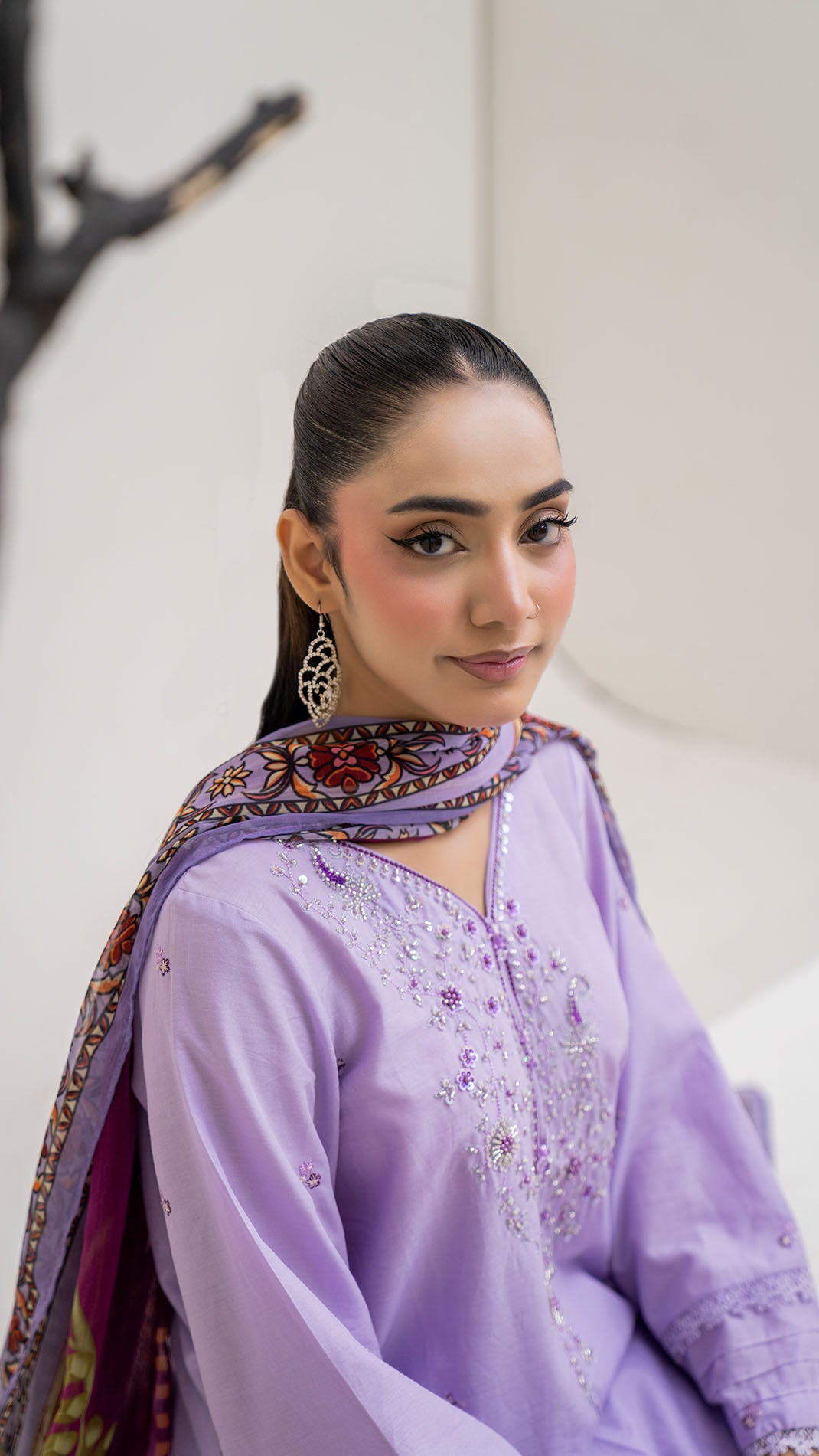 2322 - Lilac 3-Piece Suit Embroidered Cotton lawn Suit