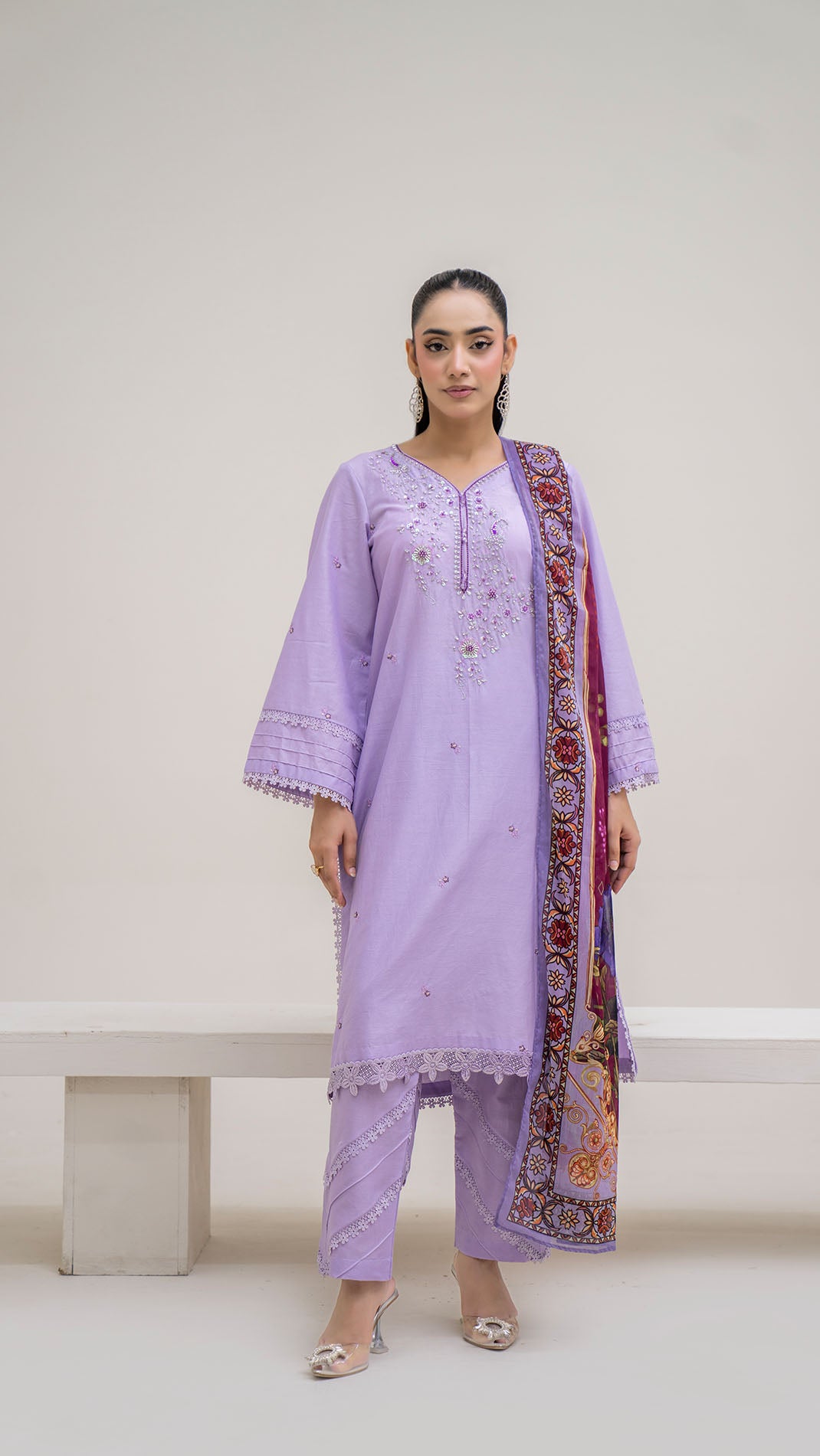 2322 - Lilac 3-Piece Suit Embroidered Cotton lawn Suit